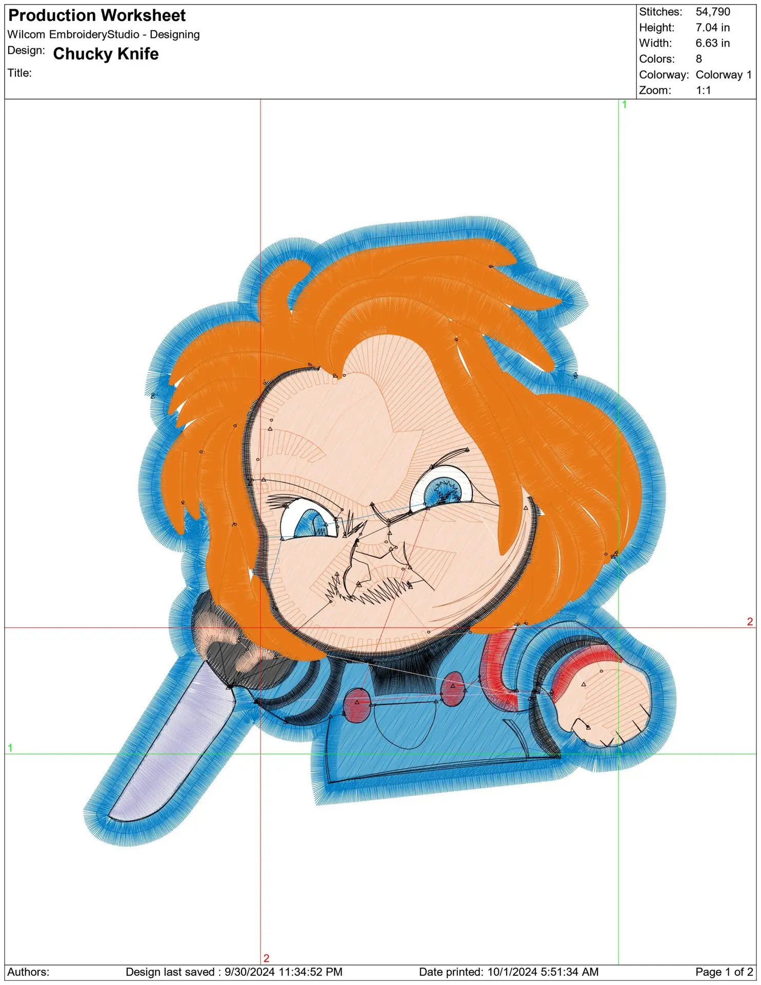 Chucky Knife Cartoon - Halloween embroidery design - embroidery file - instant download — view 3