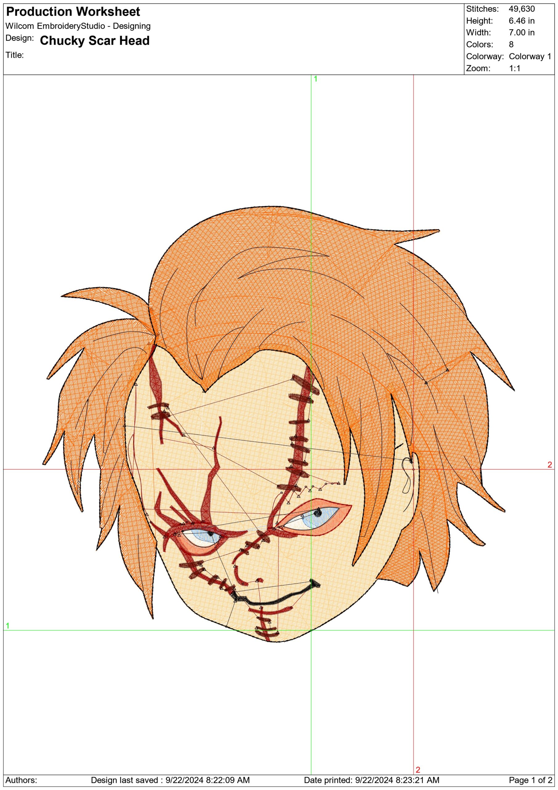 Chucky Scar Head Cartoon - Halloween embroidery design - embroidery file - instant download — view 2