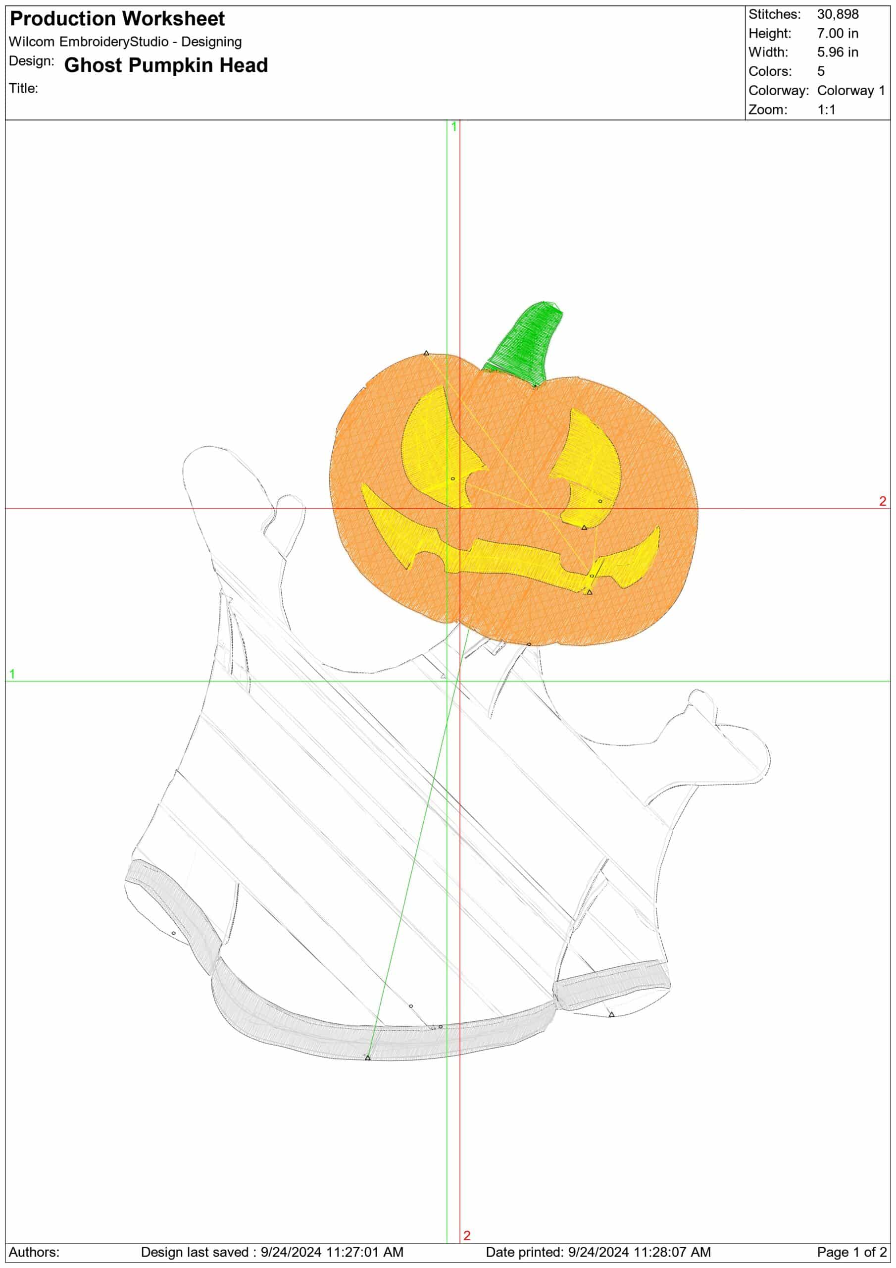 Ghost Pumpkin Head - Halloween embroidery design - embroidery file - instant download — view 3