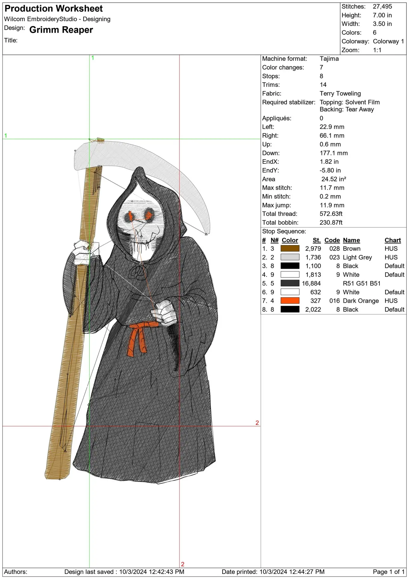 Grimm Reaper - Halloween embroidery design - embroidery file - instant download — view 2