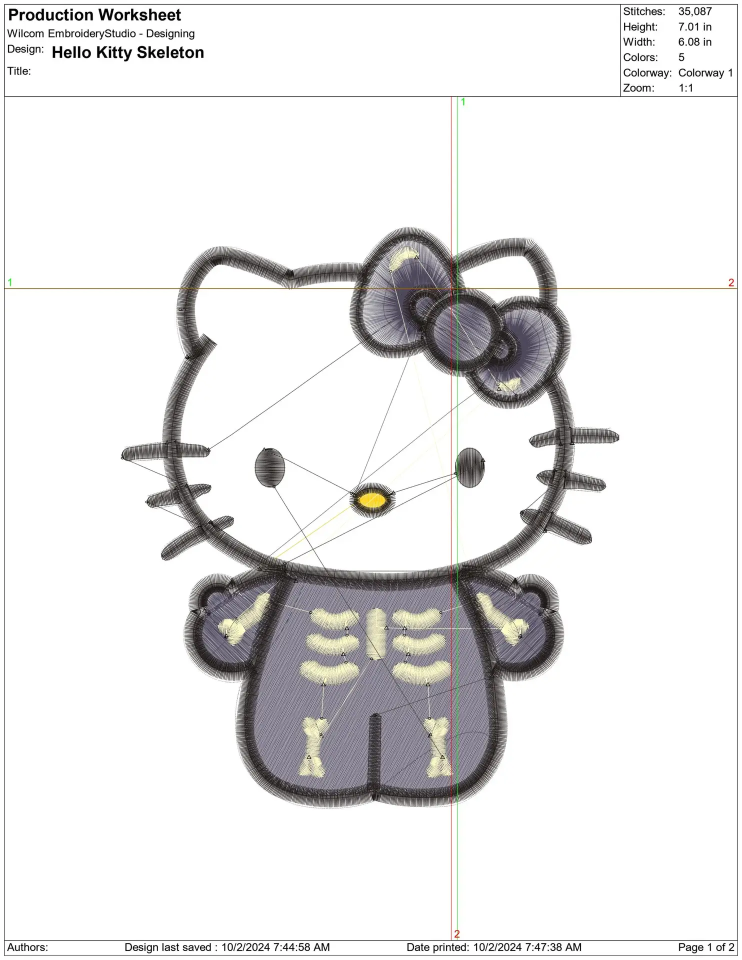 Hello Kitty Skeleton - Halloween embroidery design - embroidery file - instant download — view 2