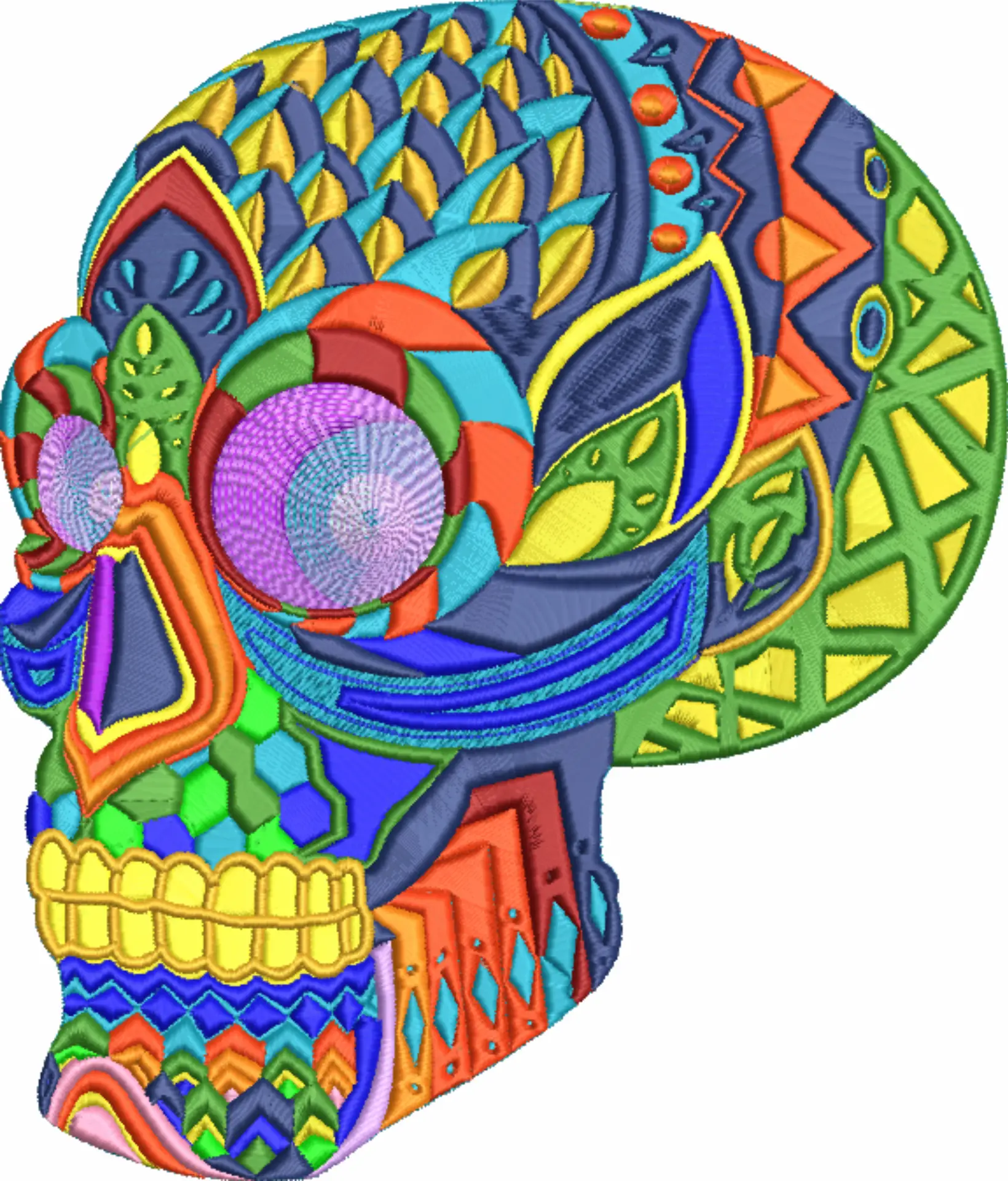 Multi Coloured Skull - Halloween embroidery design - embroidery file - instant download
