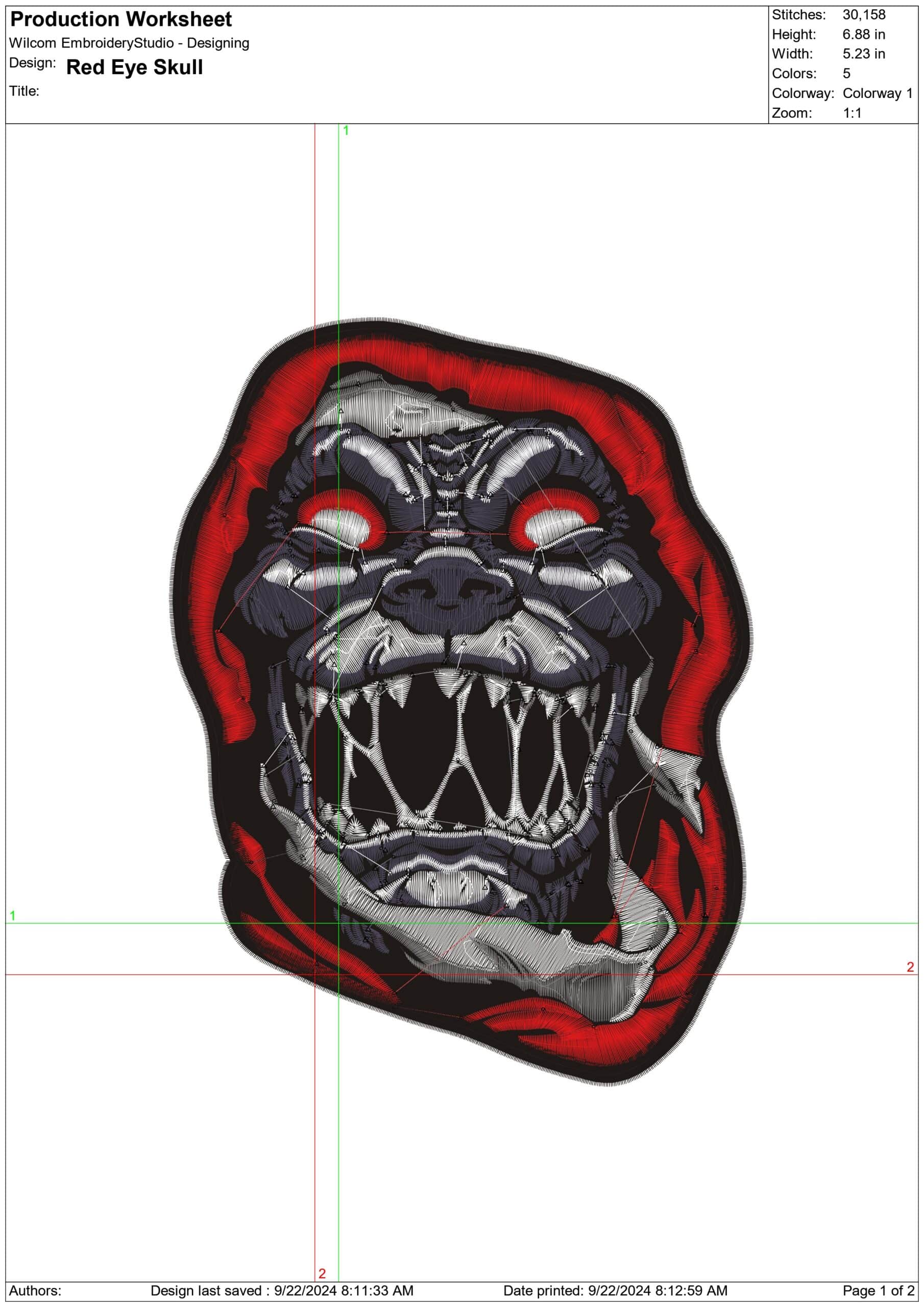 Red Eye Skull - Halloween embroidery design - embroidery file - instant download — view 2