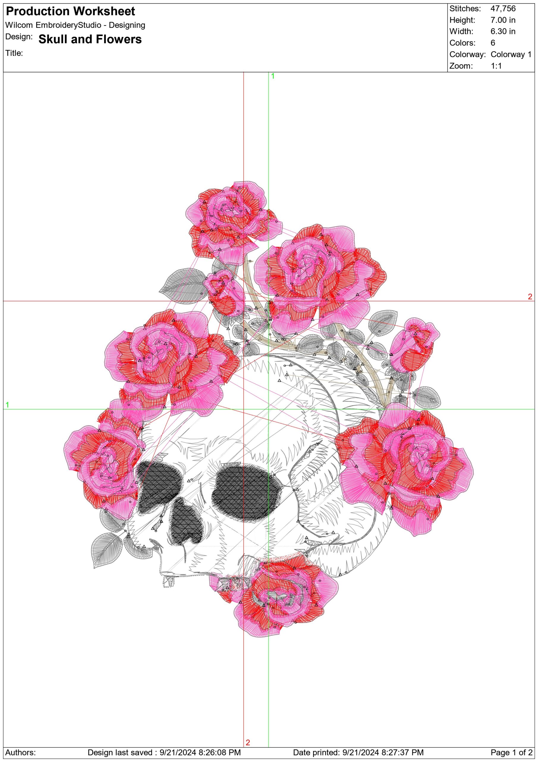 Skull and Flowers - Halloween embroidery design - embroidery file - instant download — view 2