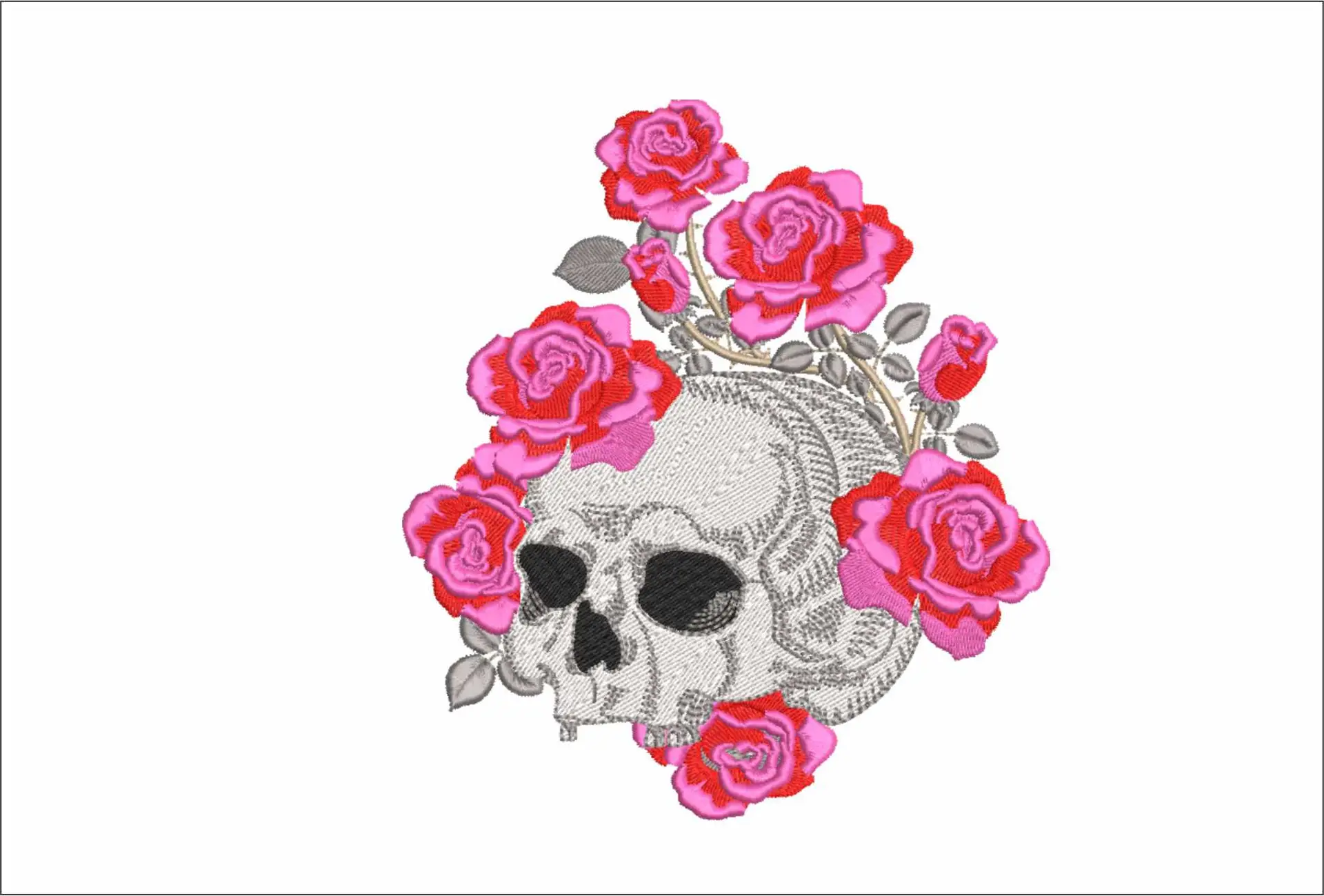 Skull and Flowers - Halloween embroidery design - embroidery file - instant download