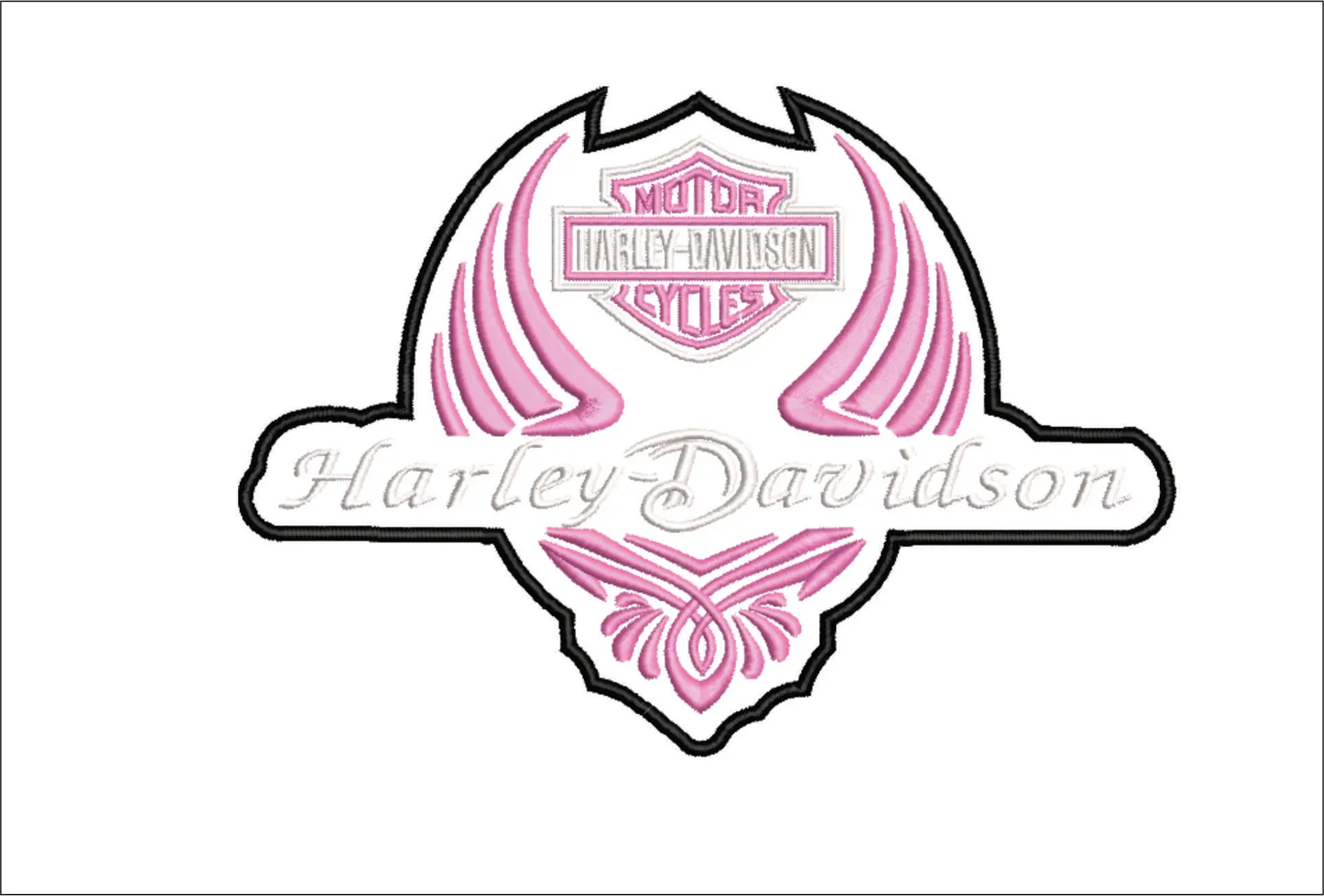 Harley Davidson Motorbike Barbie Pink Logo embroidery design - group design machine pattern Bike Company embroidery file instant download in a frame