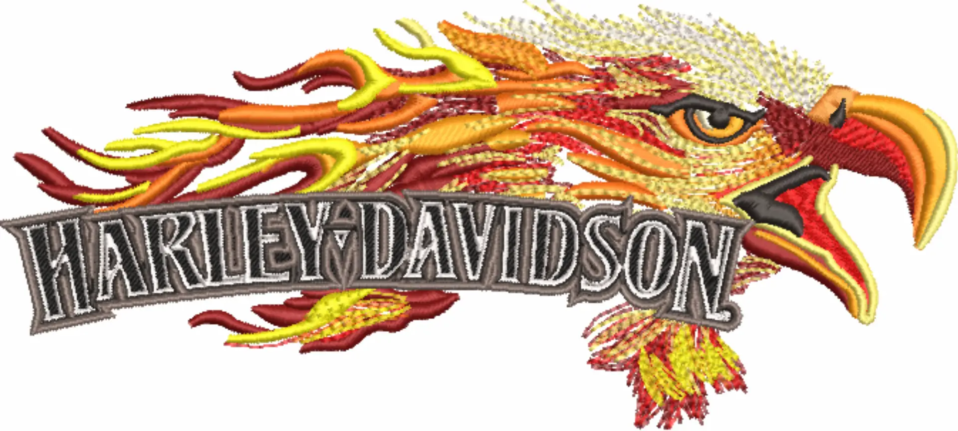 Harley Davidson Motorbike Eagle Flames Logo embroidery design - group design machine pattern Bike Company embroidery file instant download in a frame — view 3
