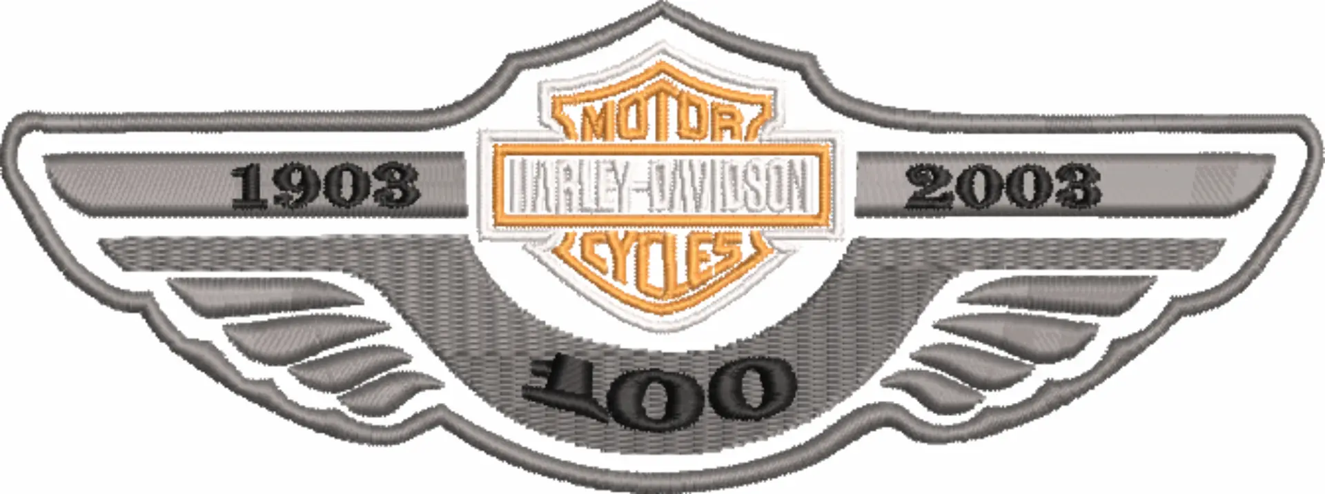 Harley Davidson Wings 100  Year Logo embroidery design - group design machine pattern Bike Company embroidery file instant download in a frame — view 4