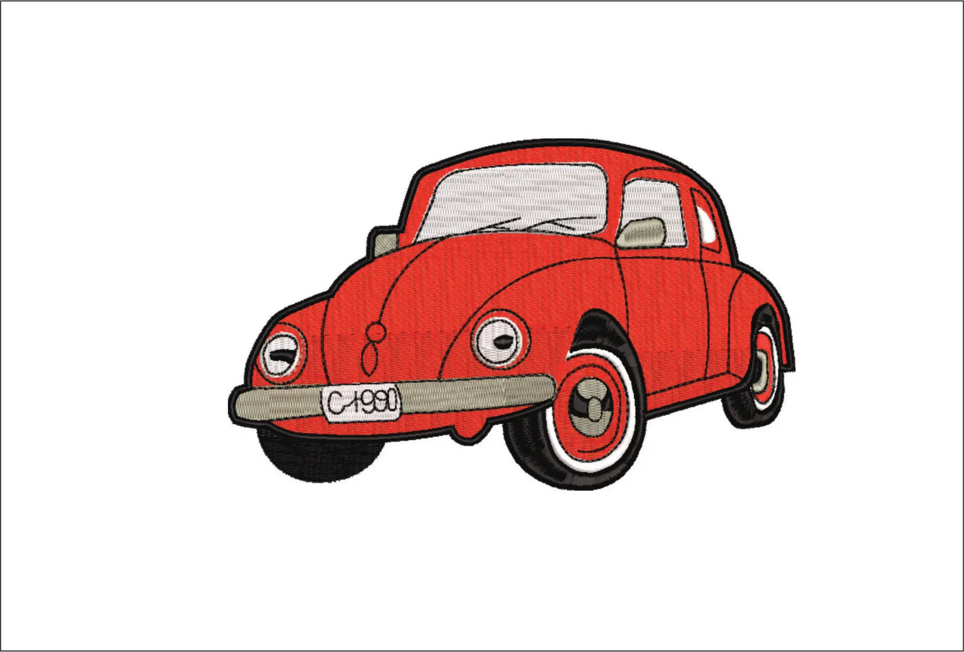 VW Beetle Bug car embroidery design - Red Bug embroidery design machine pattern - Car embroidery file - instant download in a frame