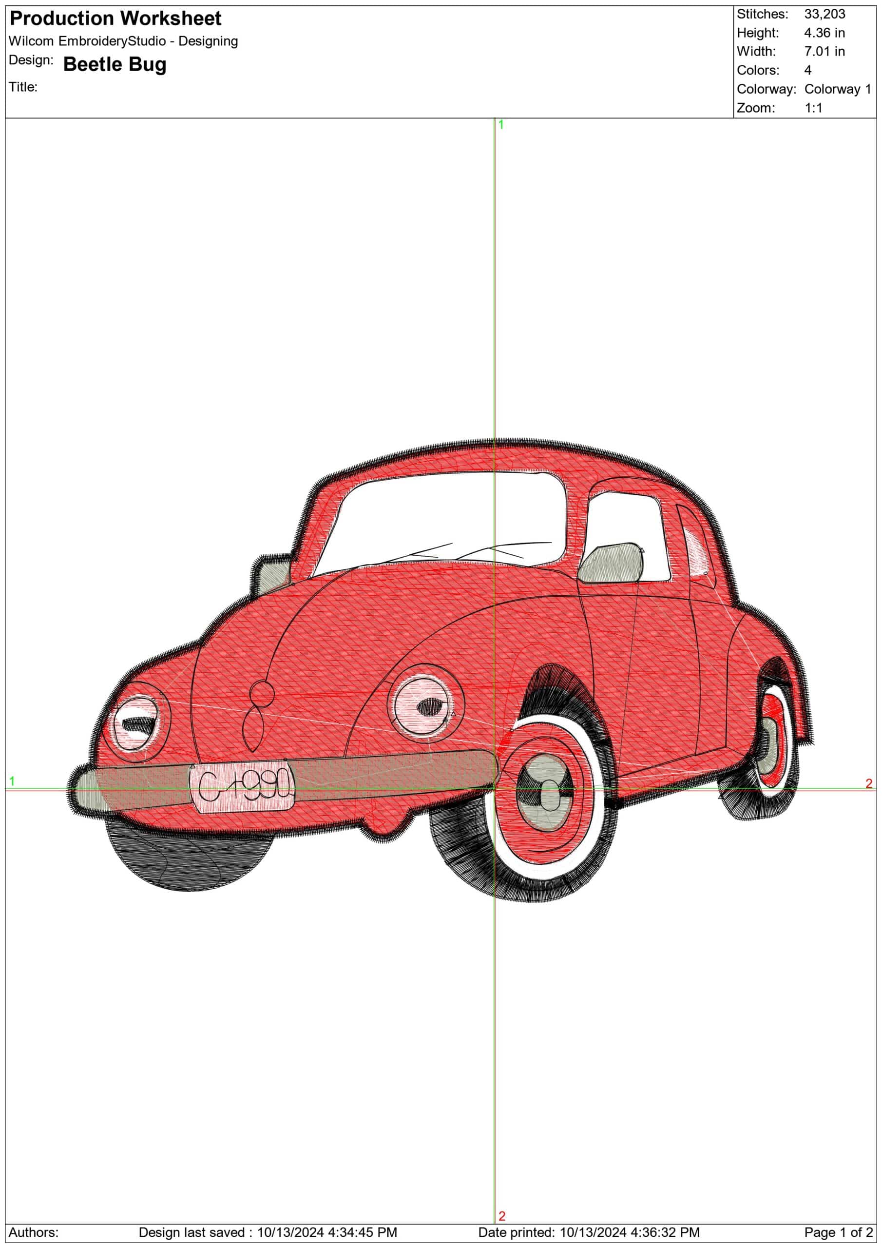 VW Beetle Bug car embroidery design - Red Bug embroidery design machine pattern - Car embroidery file - instant download in a frame — view 2