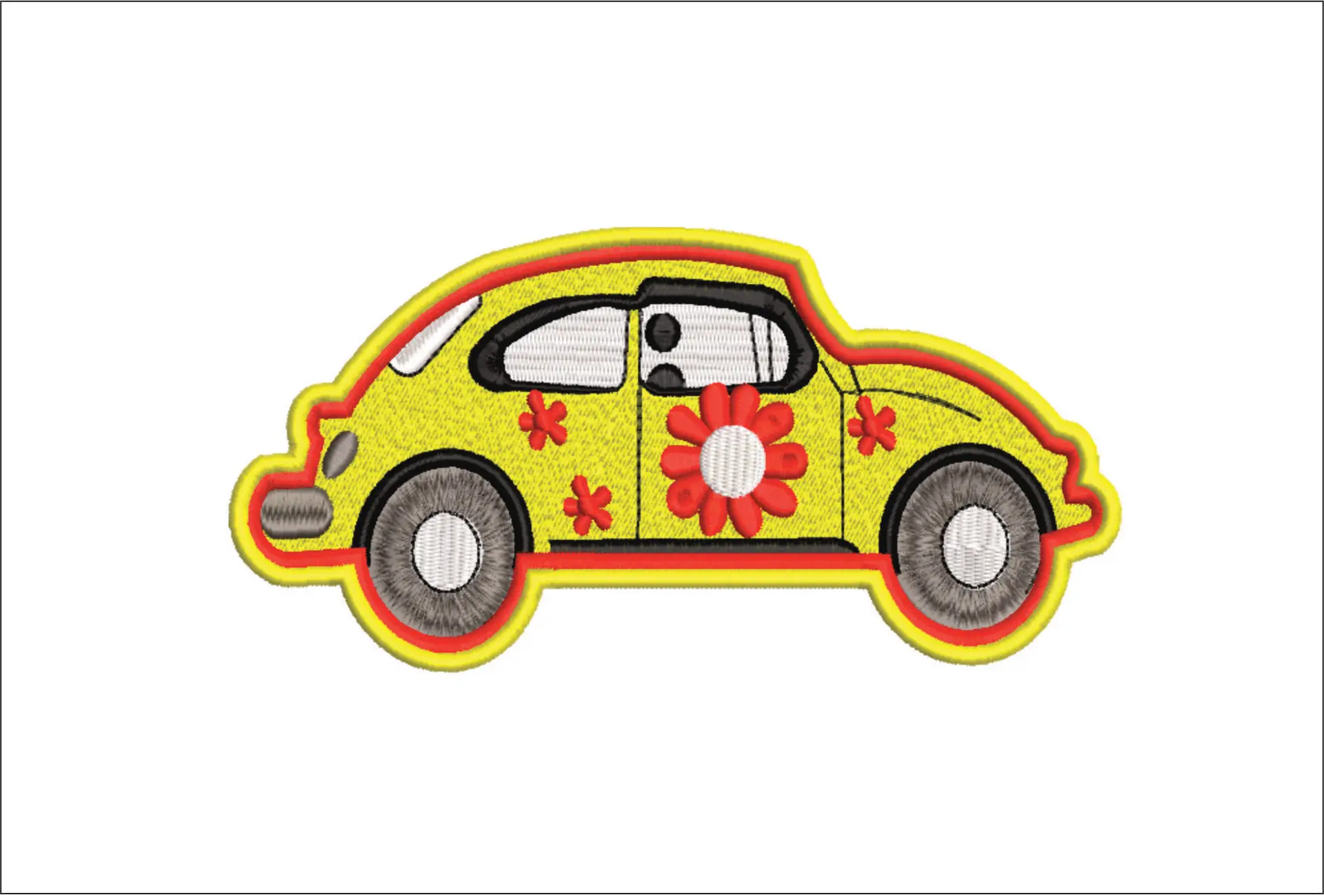 VW Beetle Bug car embroidery design - Flower power Bug embroidery design machine pattern - Car embroidery file - instant download in a frame