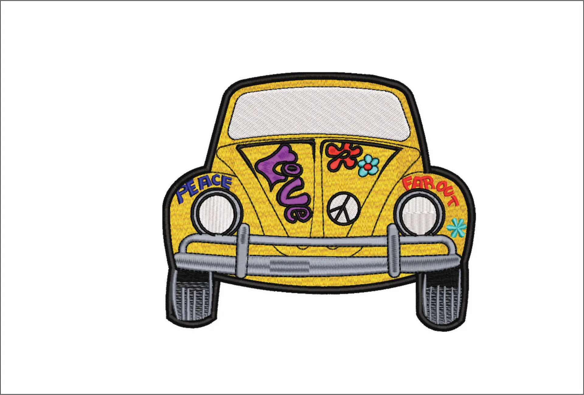 VW Beetle Bug car embroidery design - Hippie Love Bug embroidery design machine pattern - Car embroidery file - instant download in a frame