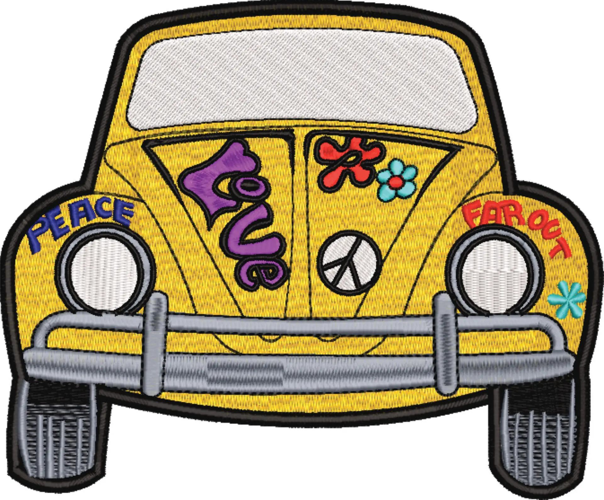 VW Beetle Bug car embroidery design - Hippie Love Bug embroidery design machine pattern - Car embroidery file - instant download in a frame — view 4