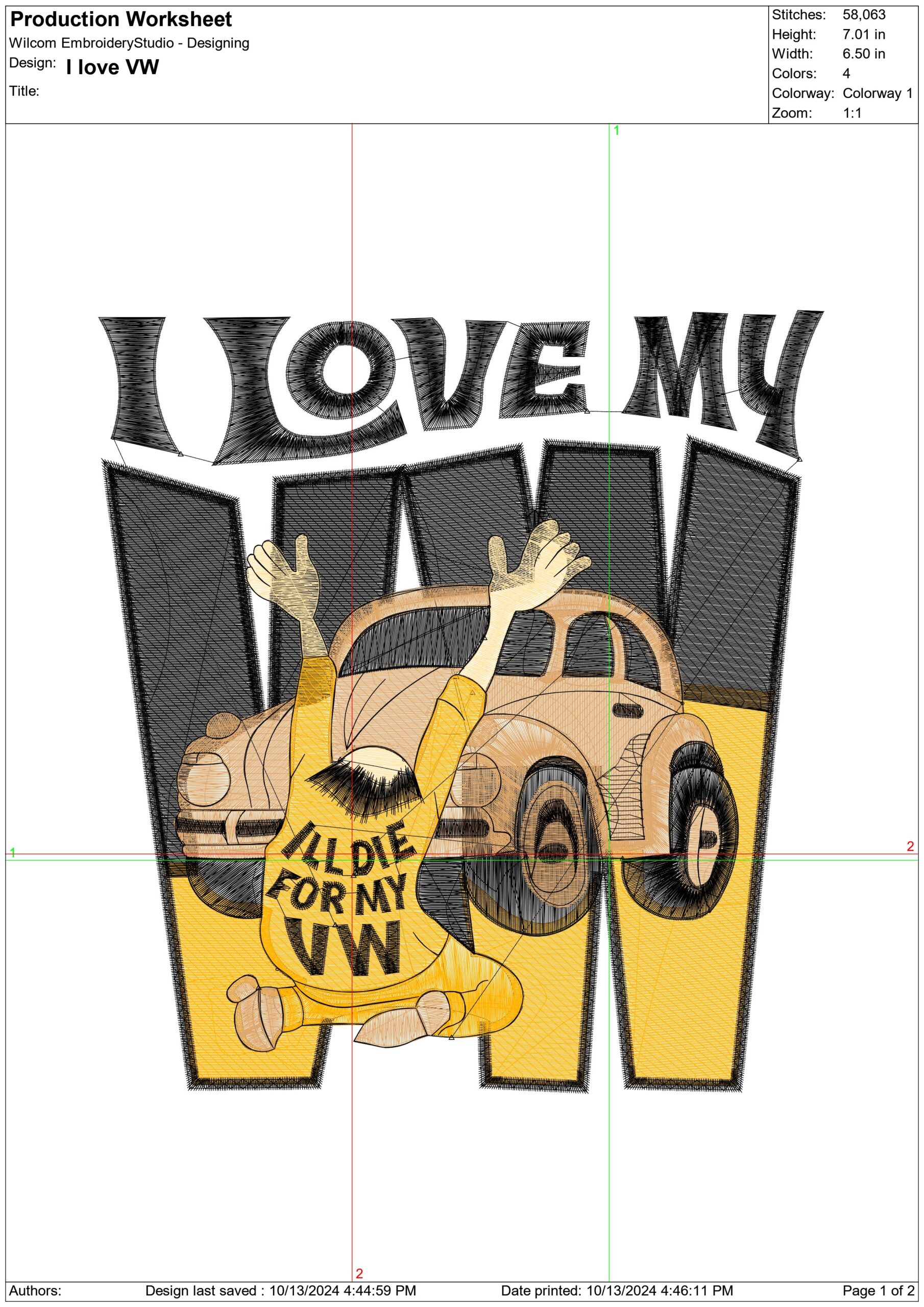 I Love my VW embroidery design - VW Madness embroidery design machine pattern - Car embroidery file - instant download in a frame — view 2