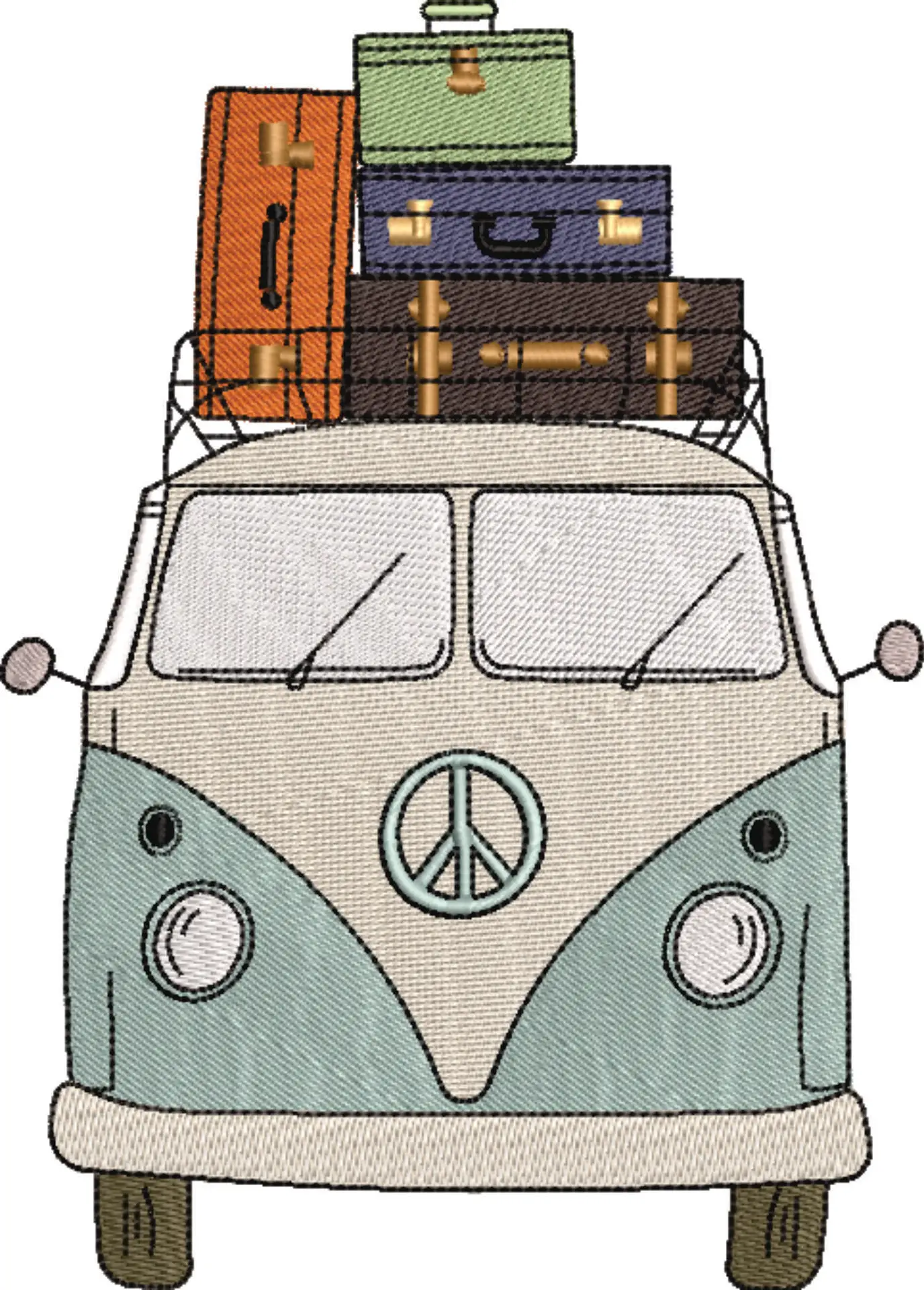 VW Camper Van with Luggage embroidery design - VW Camper embroidery design machine pattern - Car embroidery file - instant download in a frame — view 3