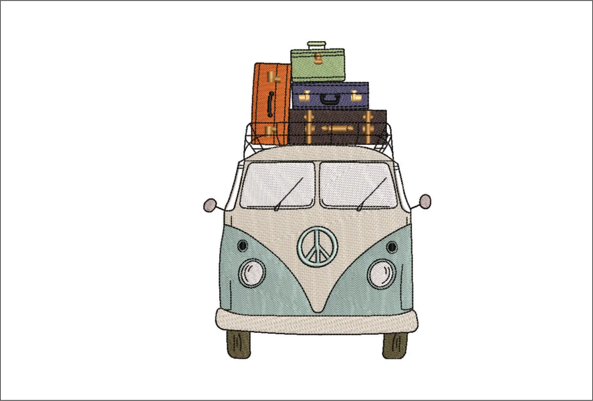 VW Camper Van with Luggage embroidery design - VW Camper embroidery design machine pattern - Car embroidery file - instant download in a frame
