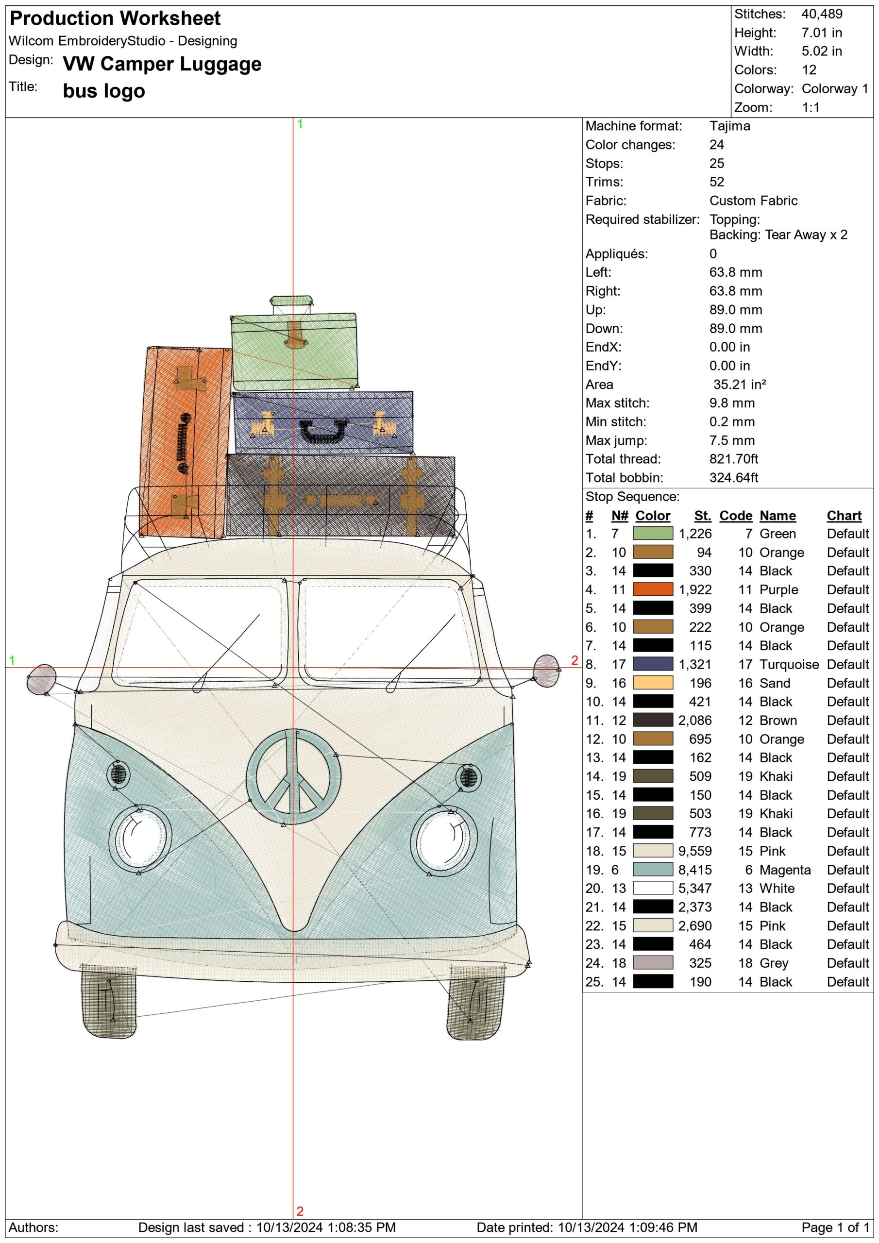 VW Camper Van with Luggage embroidery design - VW Camper embroidery design machine pattern - Car embroidery file - instant download in a frame — view 2