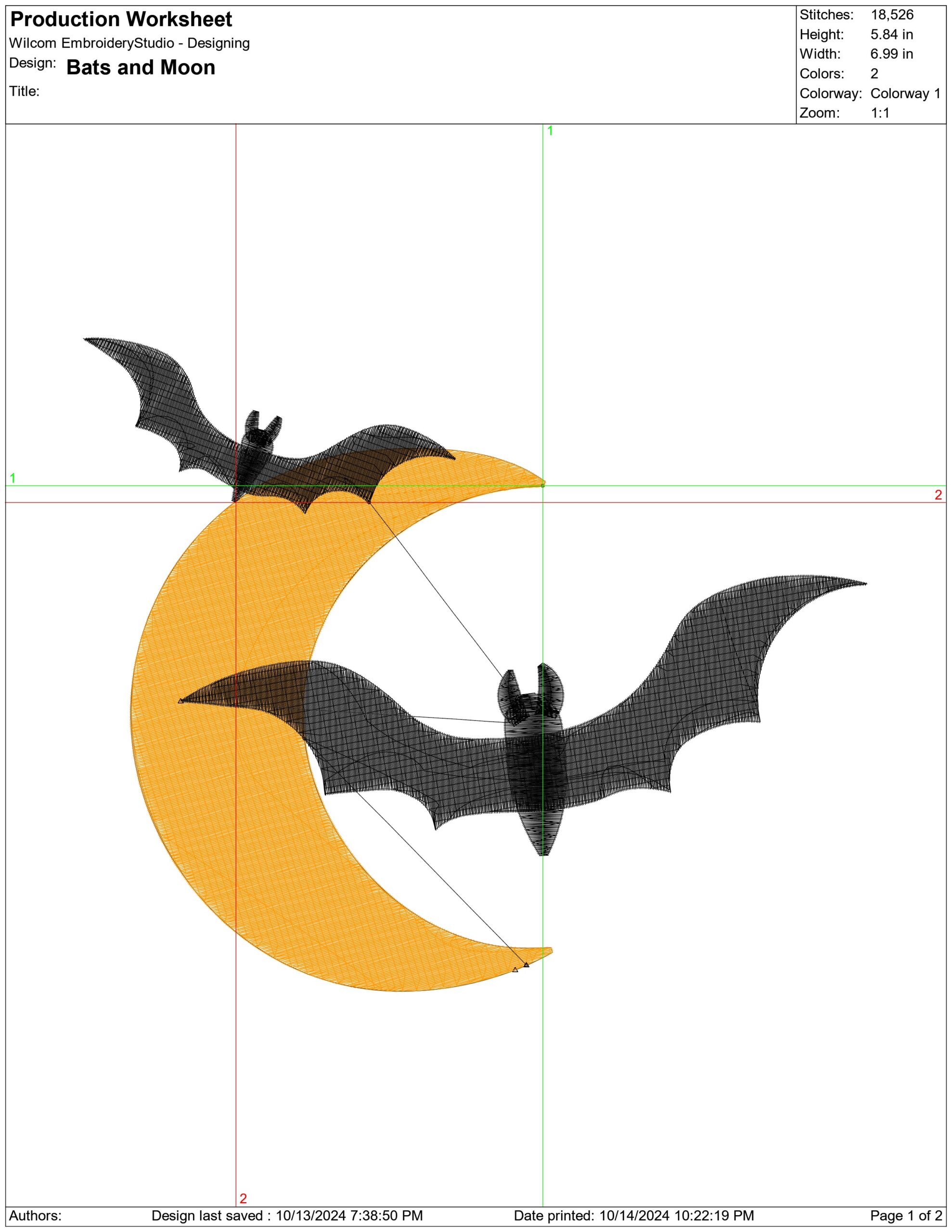 Moon and Bats - Halloween embroidery design - embroidery file - instant download — view 2