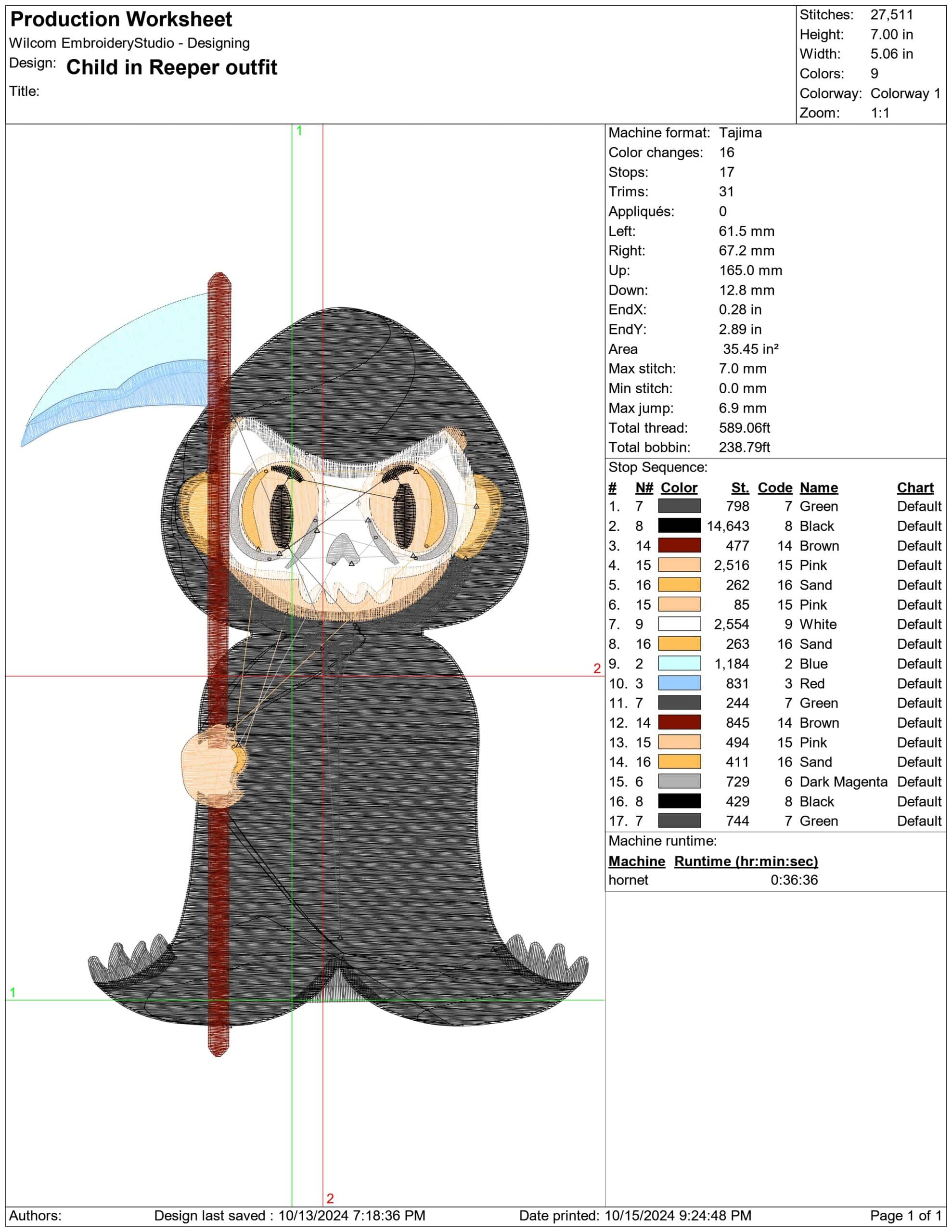Child Dressed as grim reaper - Halloween embroidery design - embroidery file - instant download — view 2
