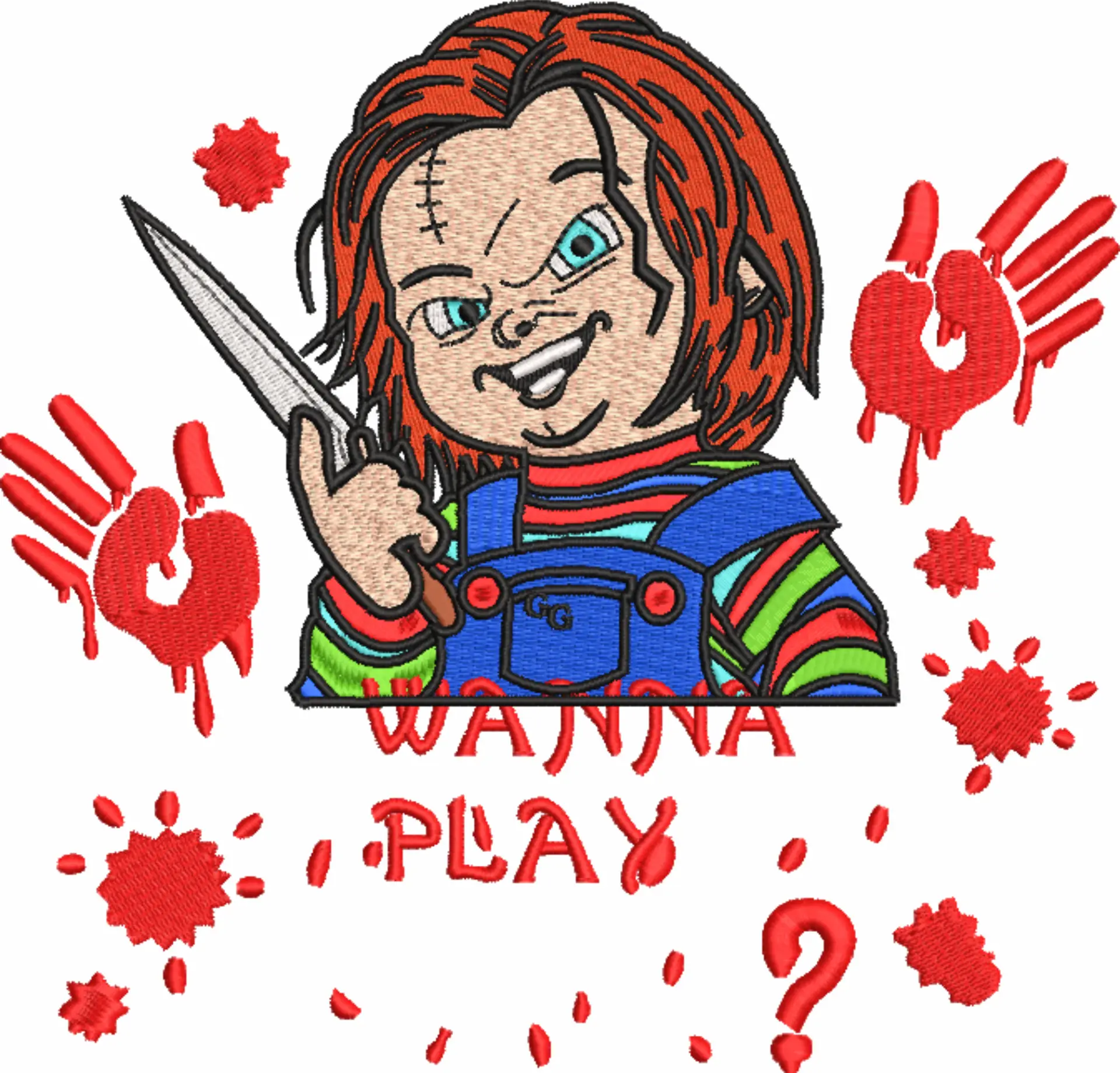 Chucky Wanna Play - Halloween embroidery design - embroidery file - instant download — view 4