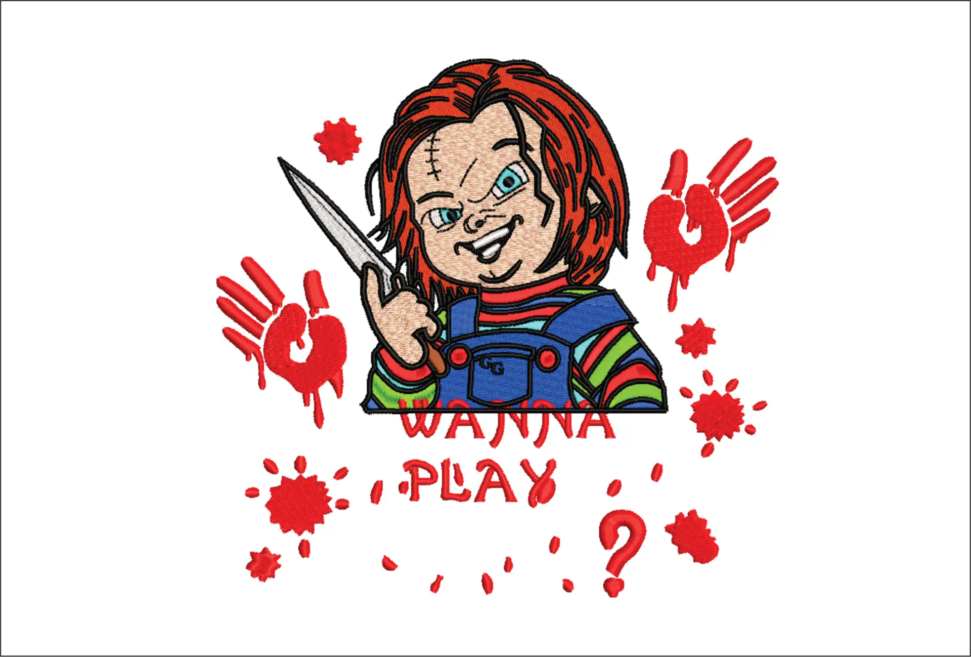 Chucky Wanna Play - Halloween embroidery design - embroidery file - instant download