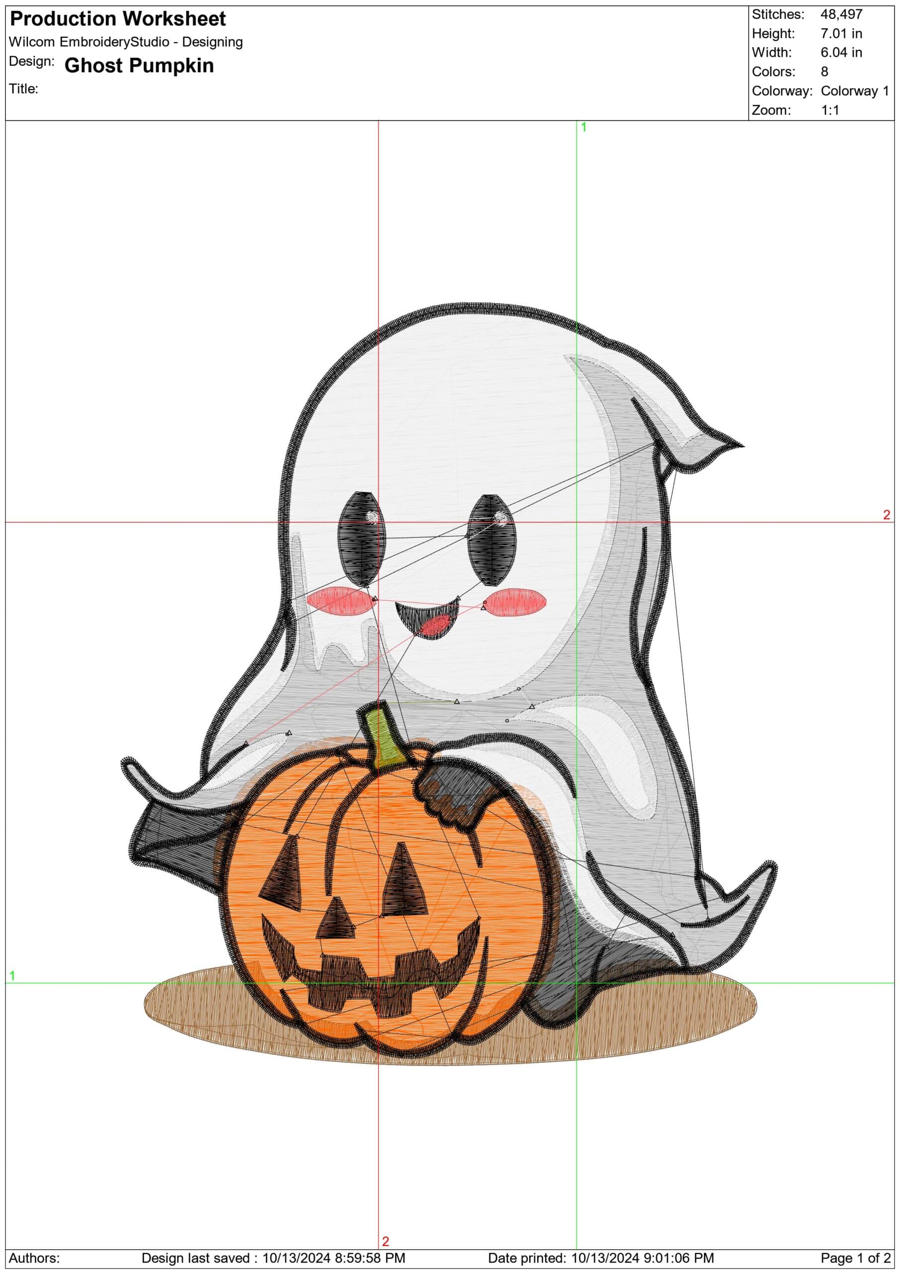 Ghost and Pumpkin - Halloween embroidery design - embroidery file - instant download — view 2