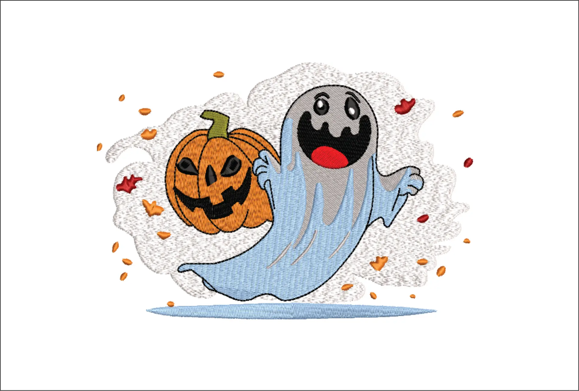 Ghost and Pumpkin in the wind- Halloween embroidery design - embroidery file - instant download