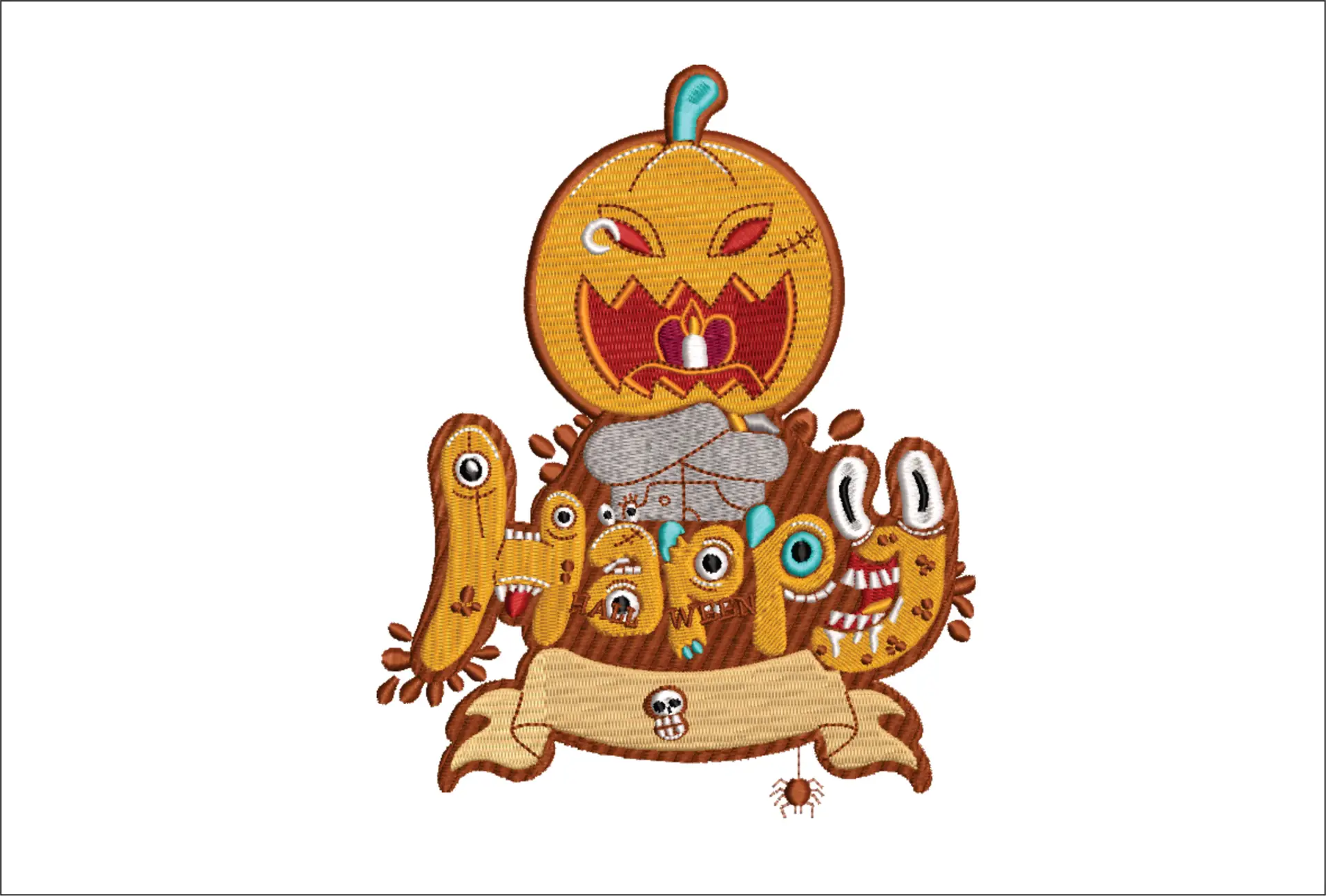 Happy Halloween Pumpkin - Halloween embroidery design - embroidery file - instant download