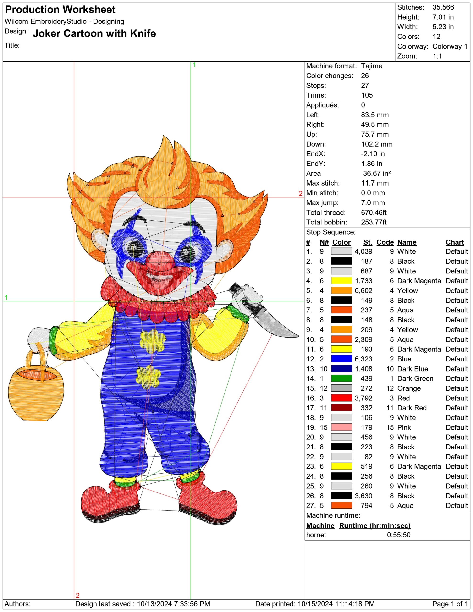 Joker Cartoon Halloween embroidery design - embroidery file - instant download — view 2