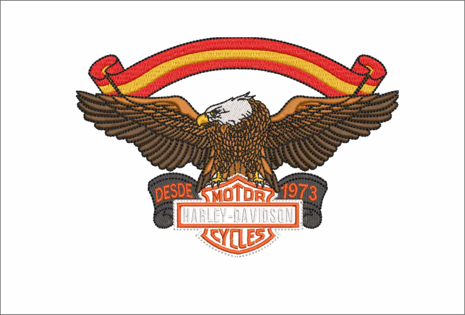 Harley Davidson Embroidery 1973 Espana Motorbike Logo design - Harley USA Bike Company machine pattern embroidery file instant download