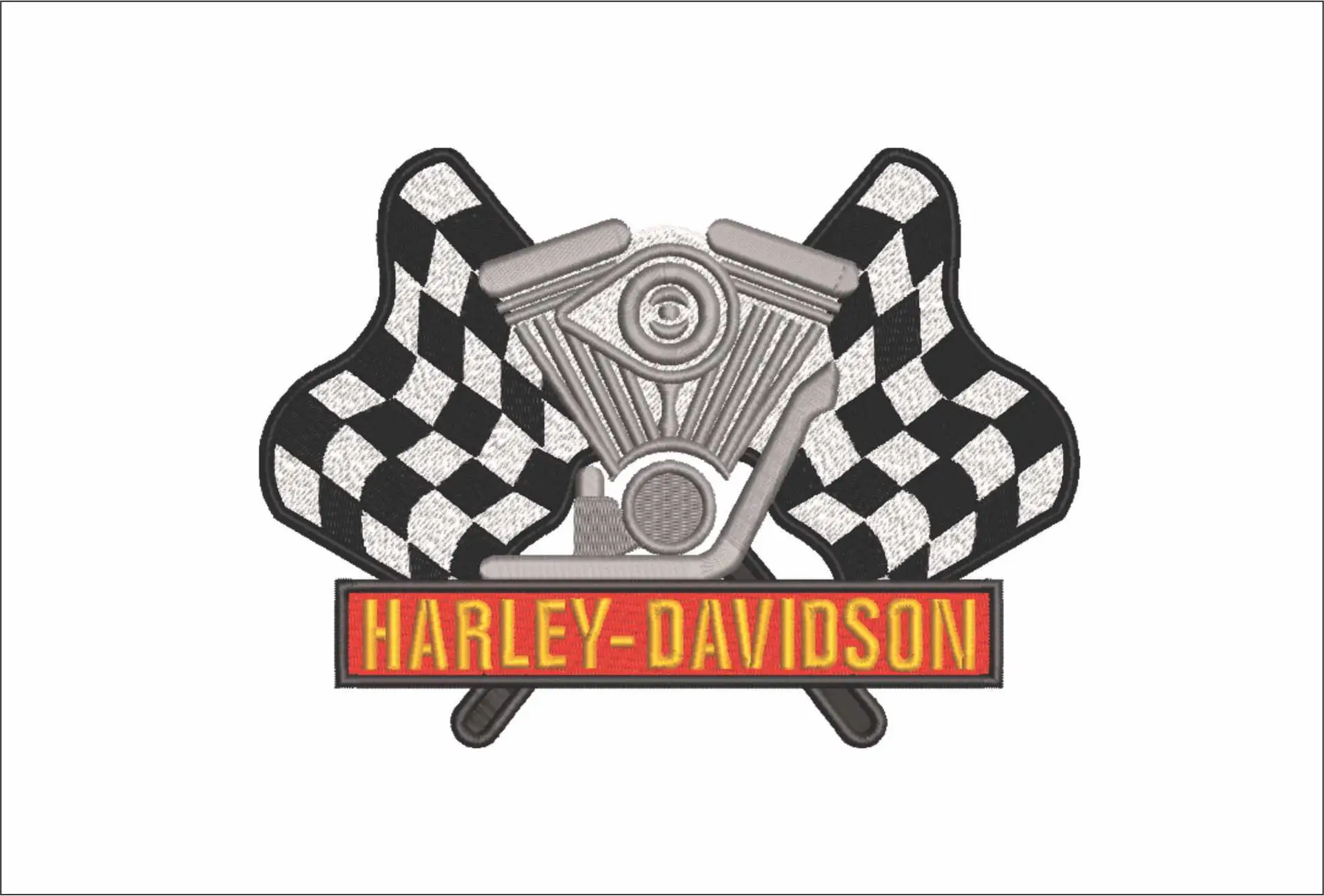 Harley Davidson Embroidery Checkered Flag Motorbike Logo design - Harley USA Bike Company machine pattern embroidery file instant download