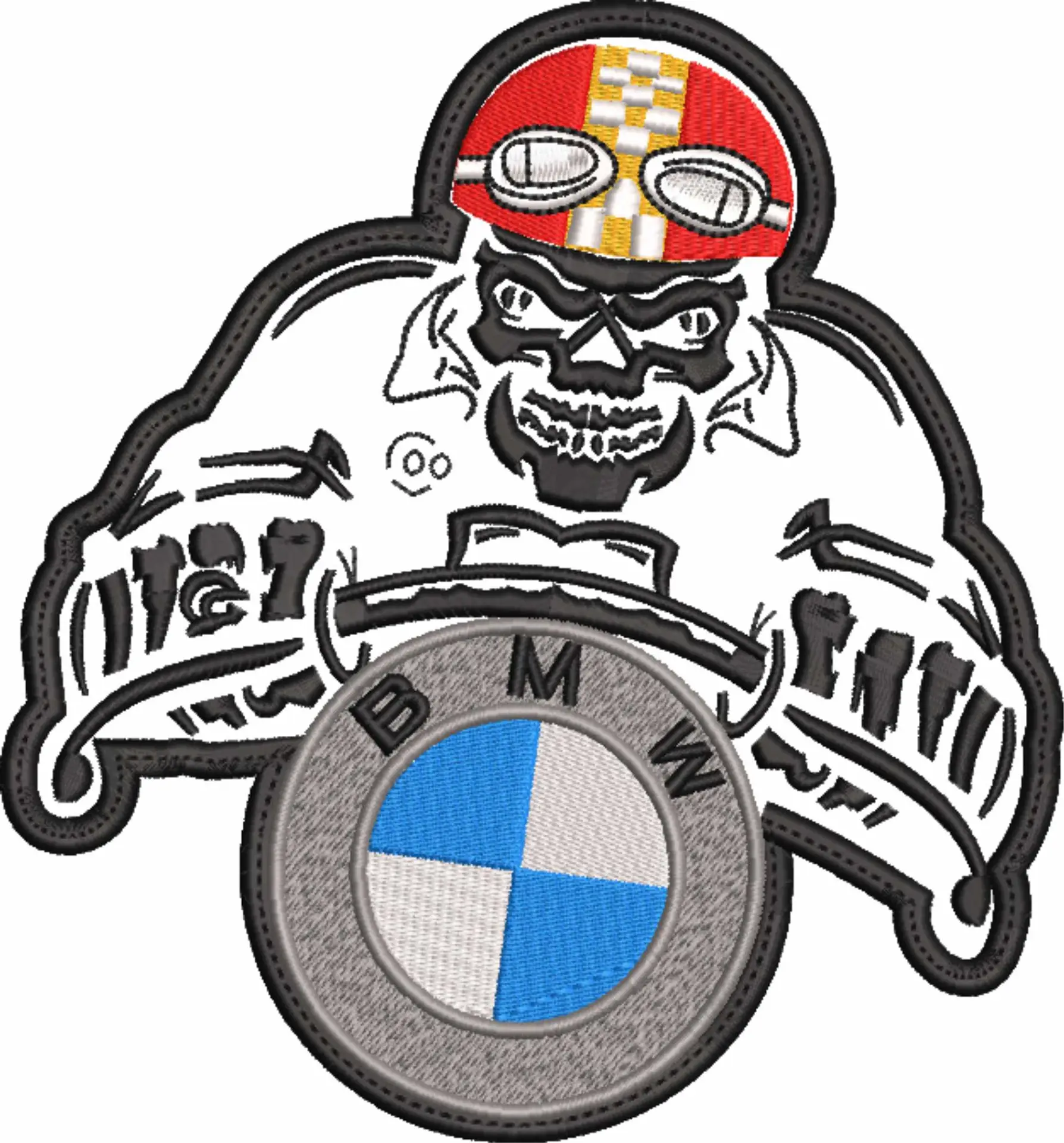 BMW Skull Biker Motorbike Embroidery design - Motor Bike Company machine pattern embroidery file instant download — view 4