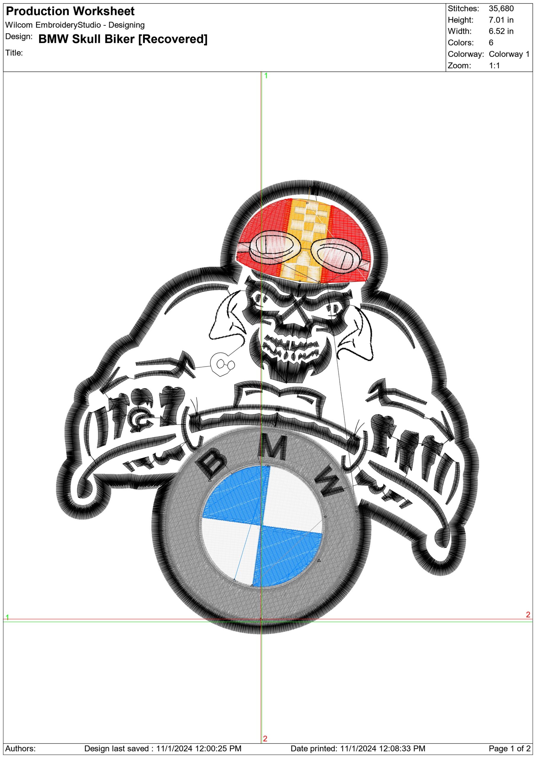 BMW Skull Biker Motorbike Embroidery design - Motor Bike Company machine pattern embroidery file instant download — view 2