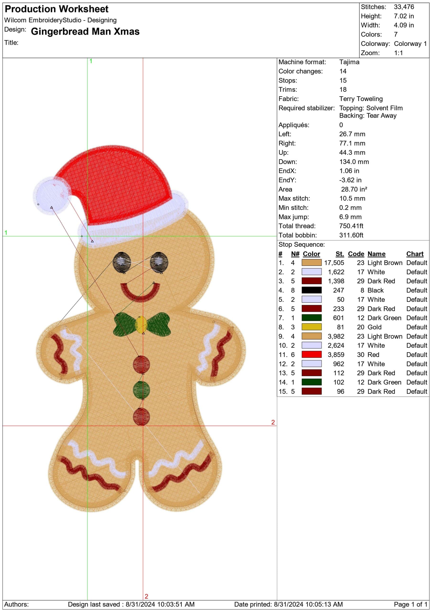 Gingerbread man with Santa Hat - Xmas embroidery design file - instant download in a frame — view 2