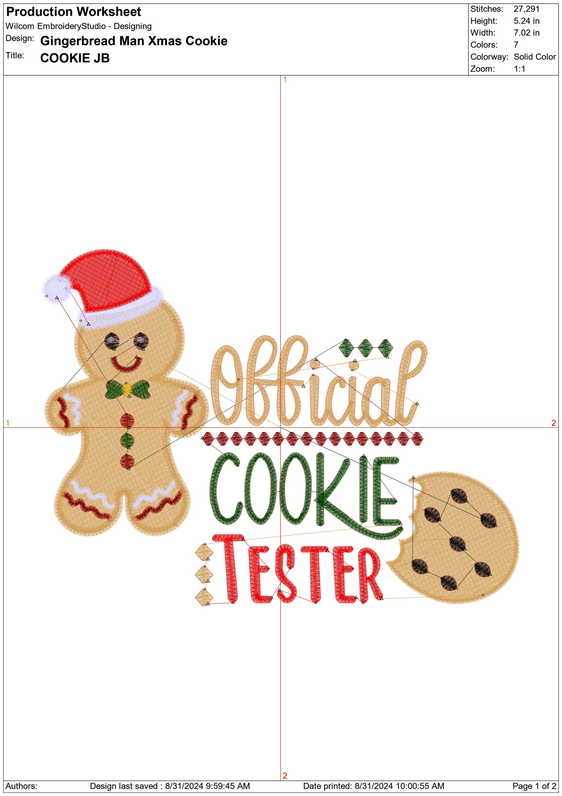 Gingerbread man with Santa Hat Cookie Tester- Xmas embroidery design file - instant download in a frame — view 2