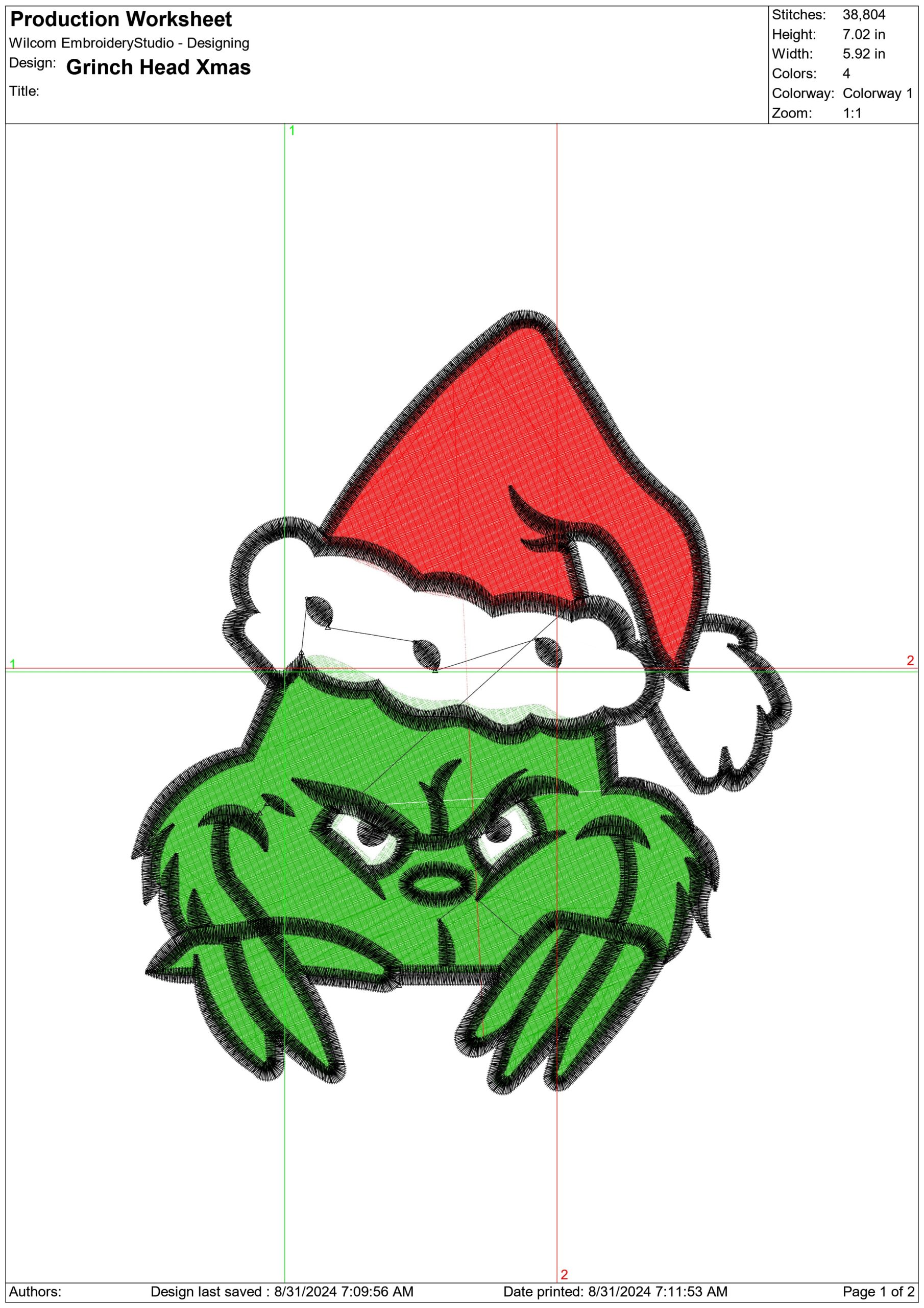 Grinch Head Santa Hat - Xmas embroidery design file - instant download in a frame — view 2