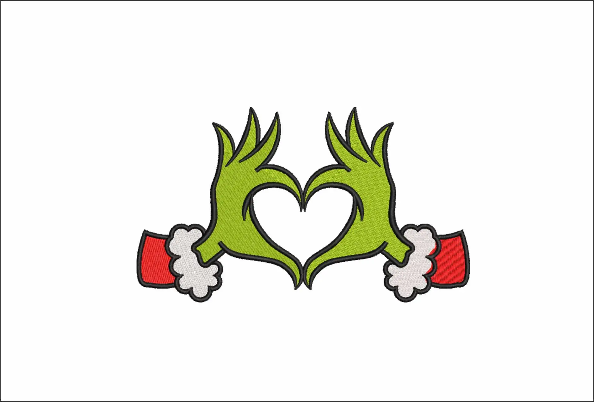 Grinch Head Love Hands - Xmas embroidery design file - instant download in a frame