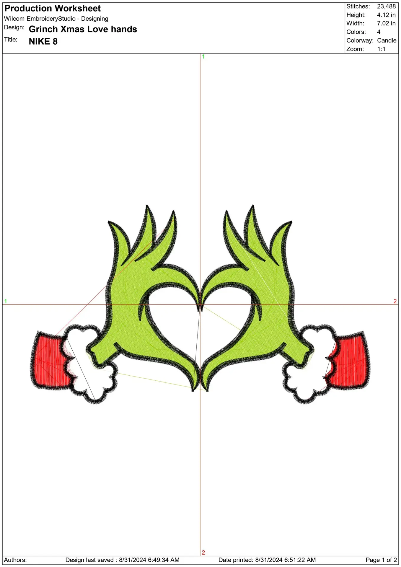 Grinch Head Love Hands - Xmas embroidery design file - instant download in a frame — view 2