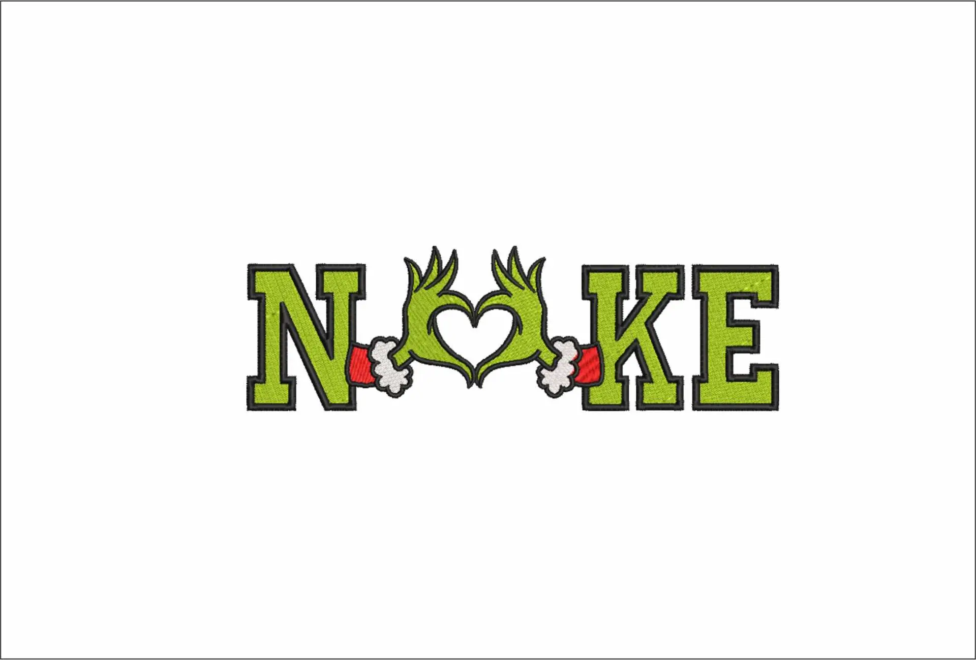 Nike Swoosh Grinch Love Hands - Xmas embroidery design file - instant download in a frame