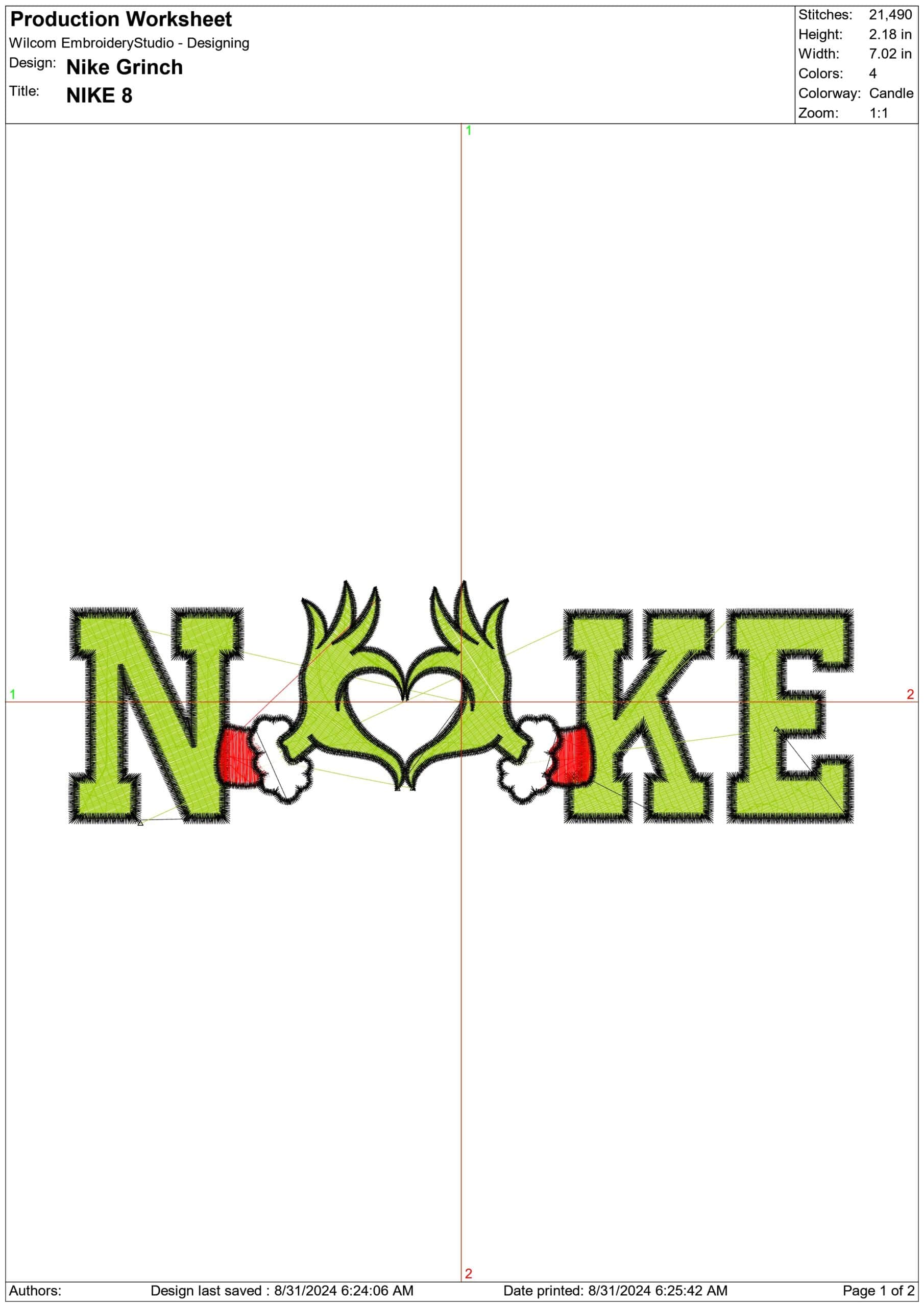 Nike Swoosh Grinch Love Hands - Xmas embroidery design file - instant download in a frame — view 2