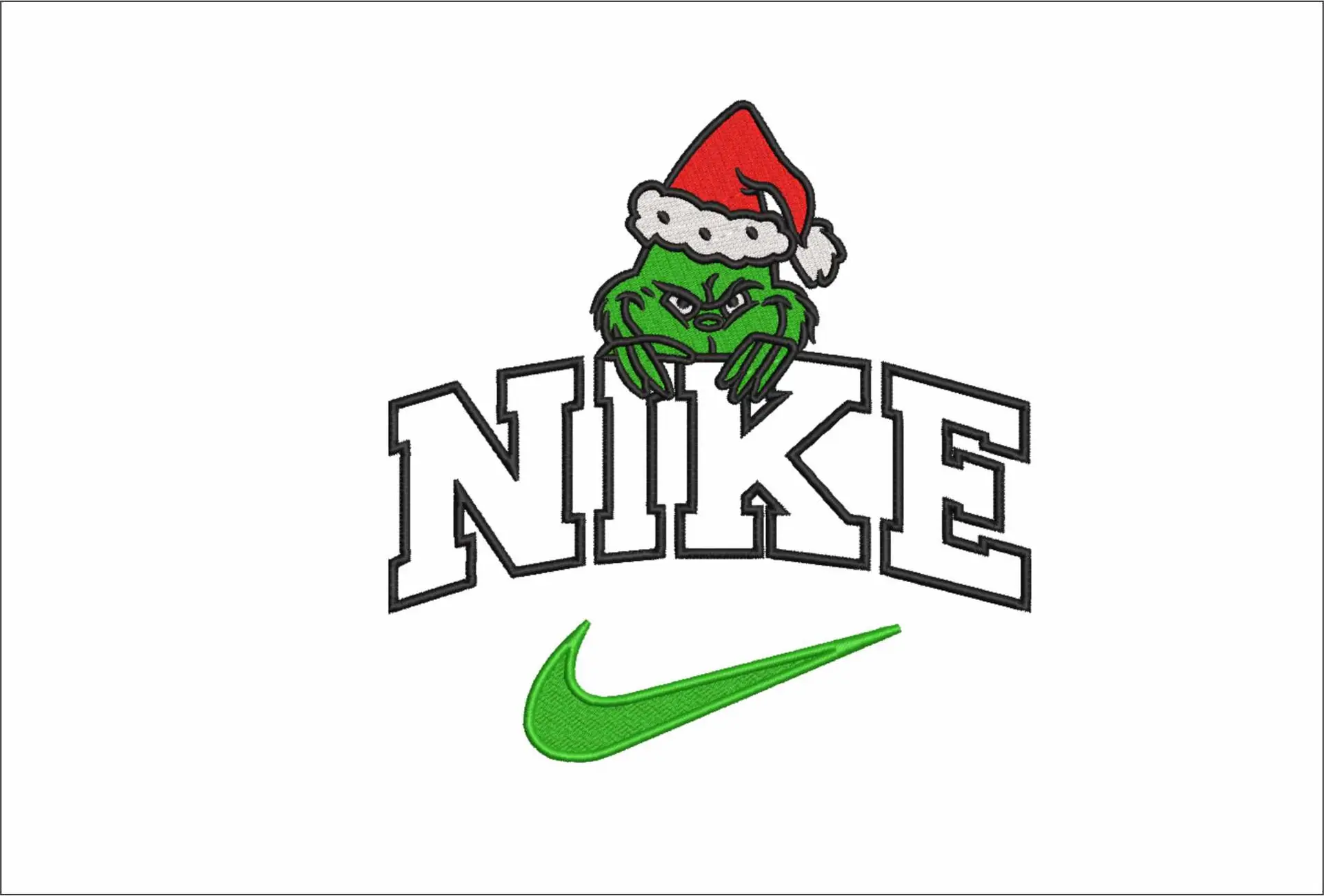 Nike Swoosh Grinch Head Santa Hat - Xmas embroidery design file - instant download in a frame