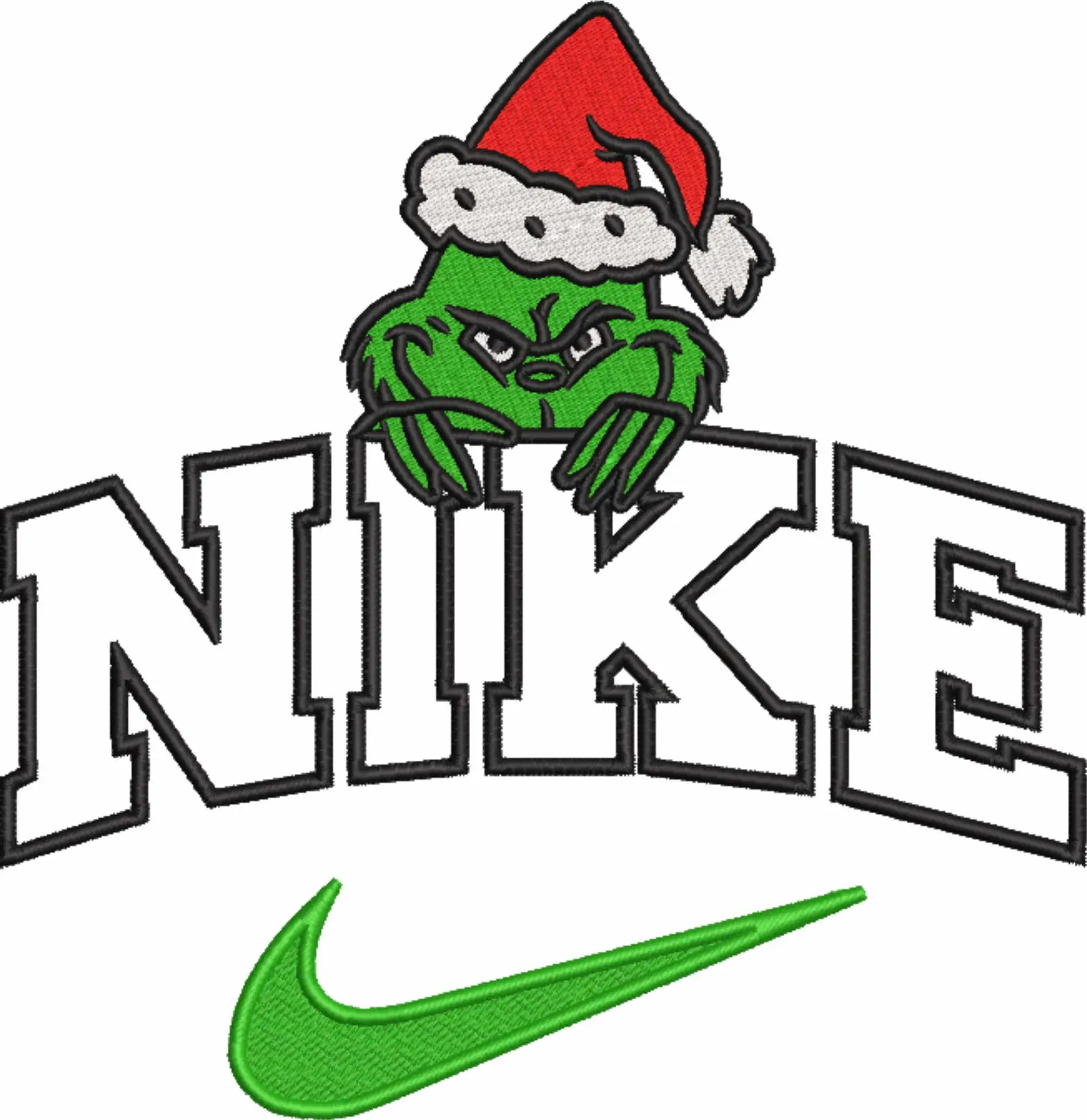 Nike Swoosh Grinch Head Santa Hat - Xmas embroidery design file - instant download in a frame — view 4