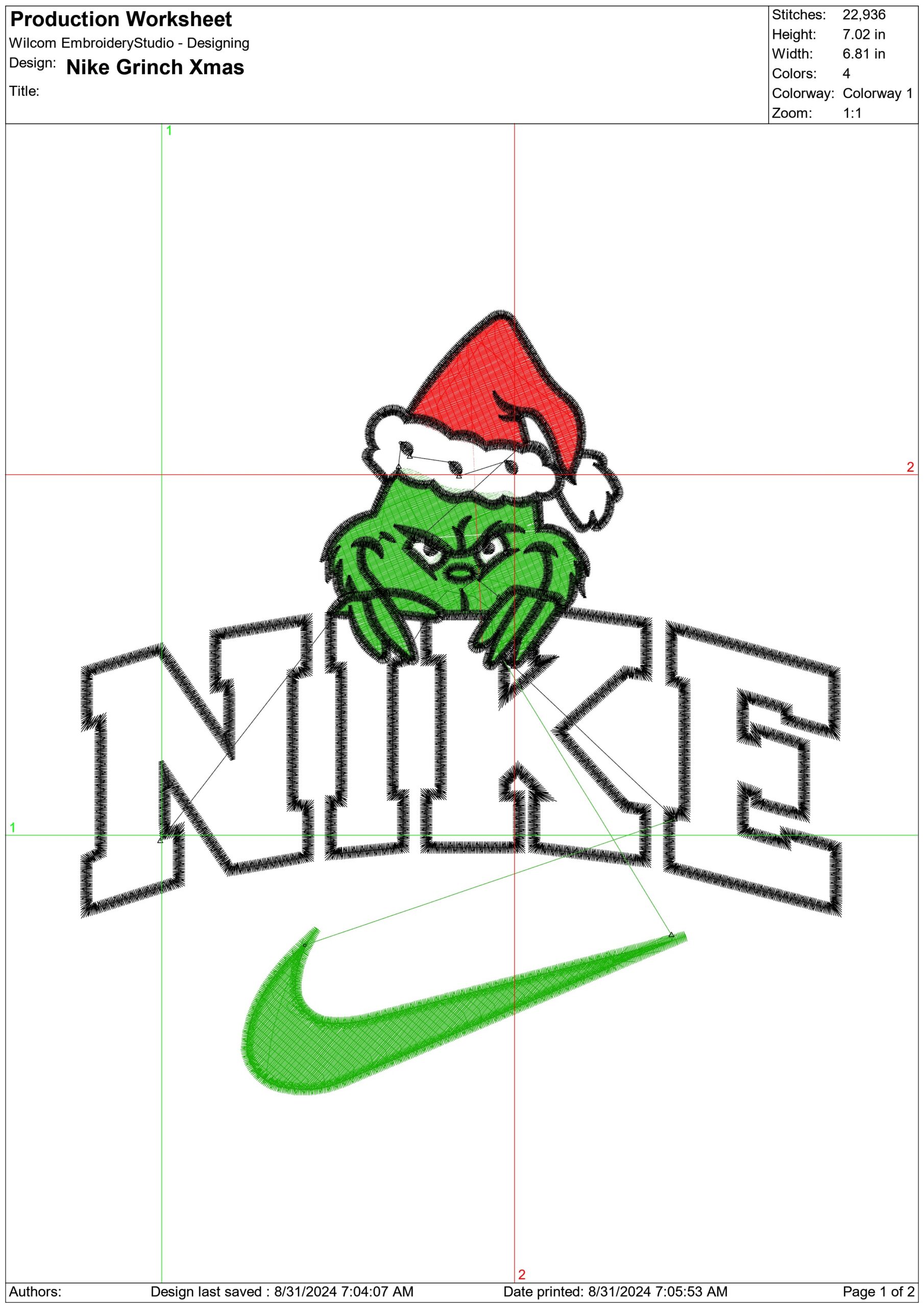 Nike Swoosh Grinch Head Santa Hat - Xmas embroidery design file - instant download in a frame — view 2