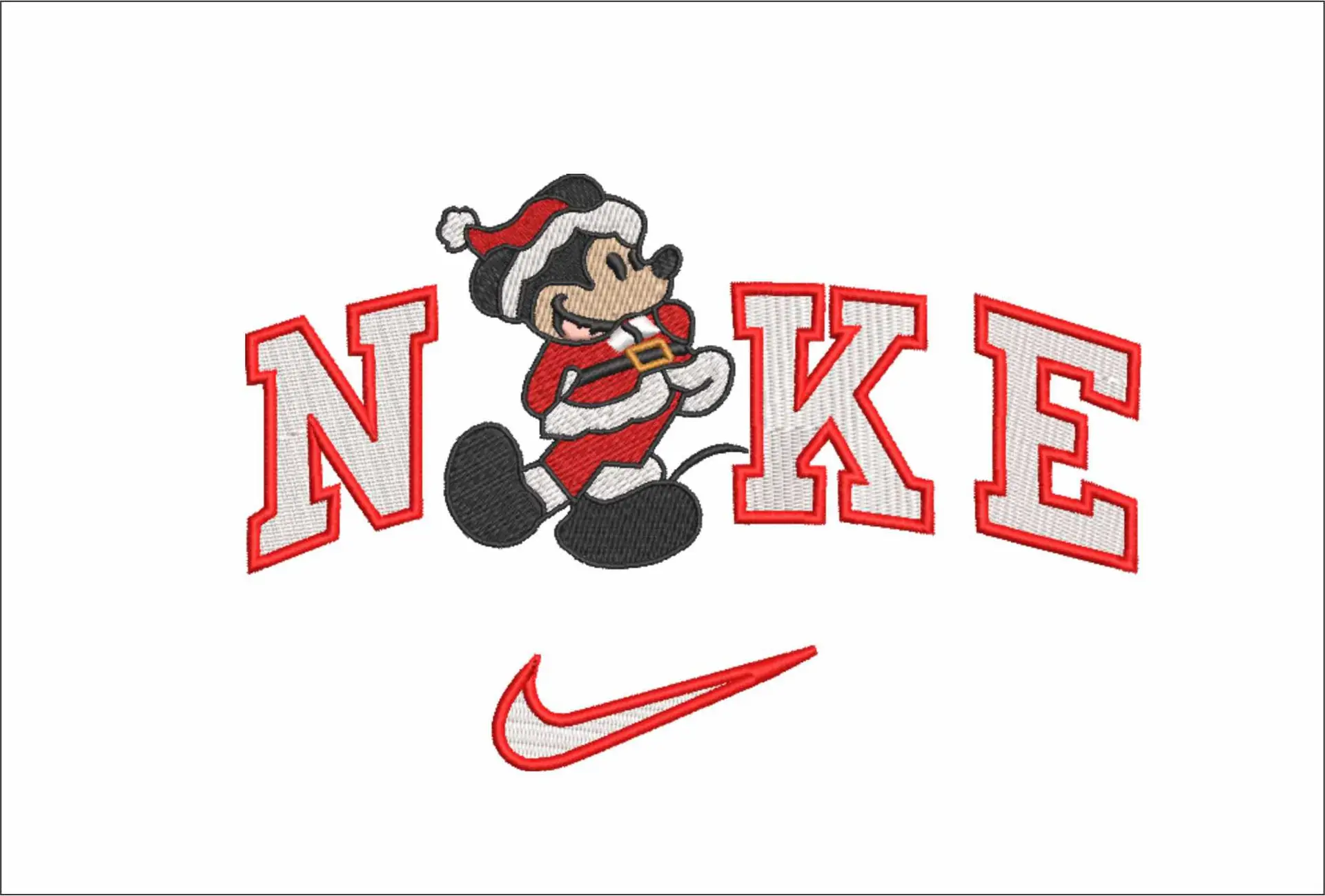 Nike Swoosh Santa Mickey Mouse - Xmas embroidery design file - instant download in a frame