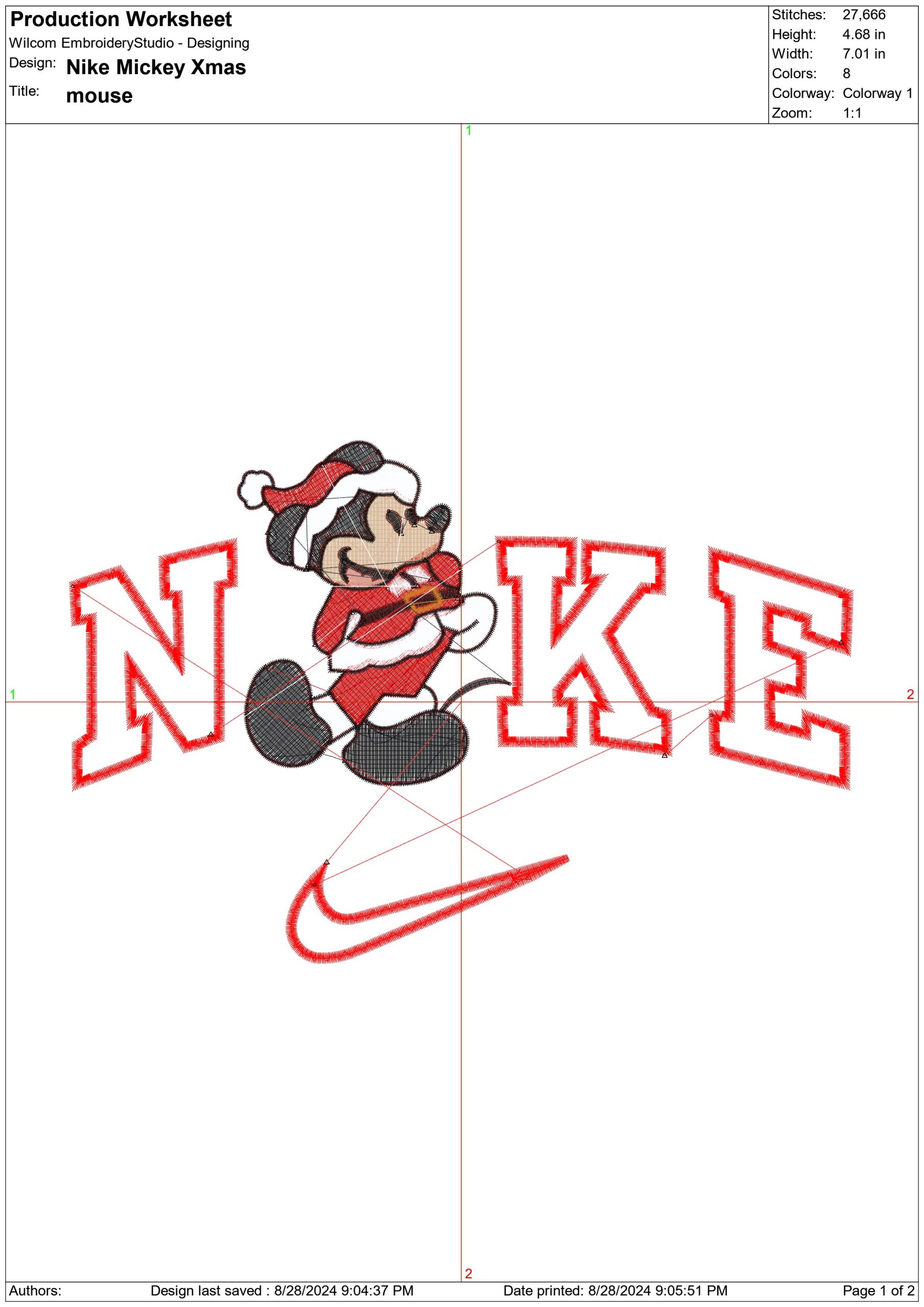 Nike Swoosh Santa Mickey Mouse - Xmas embroidery design file - instant download in a frame — view 2