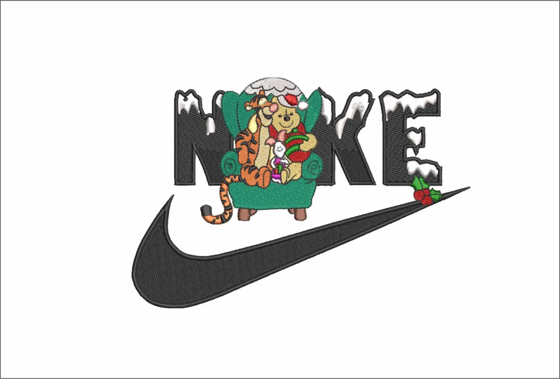Nike Swoosh Pooh and Tigger Christmas - Xmas embroidery design file - instant download in a frame