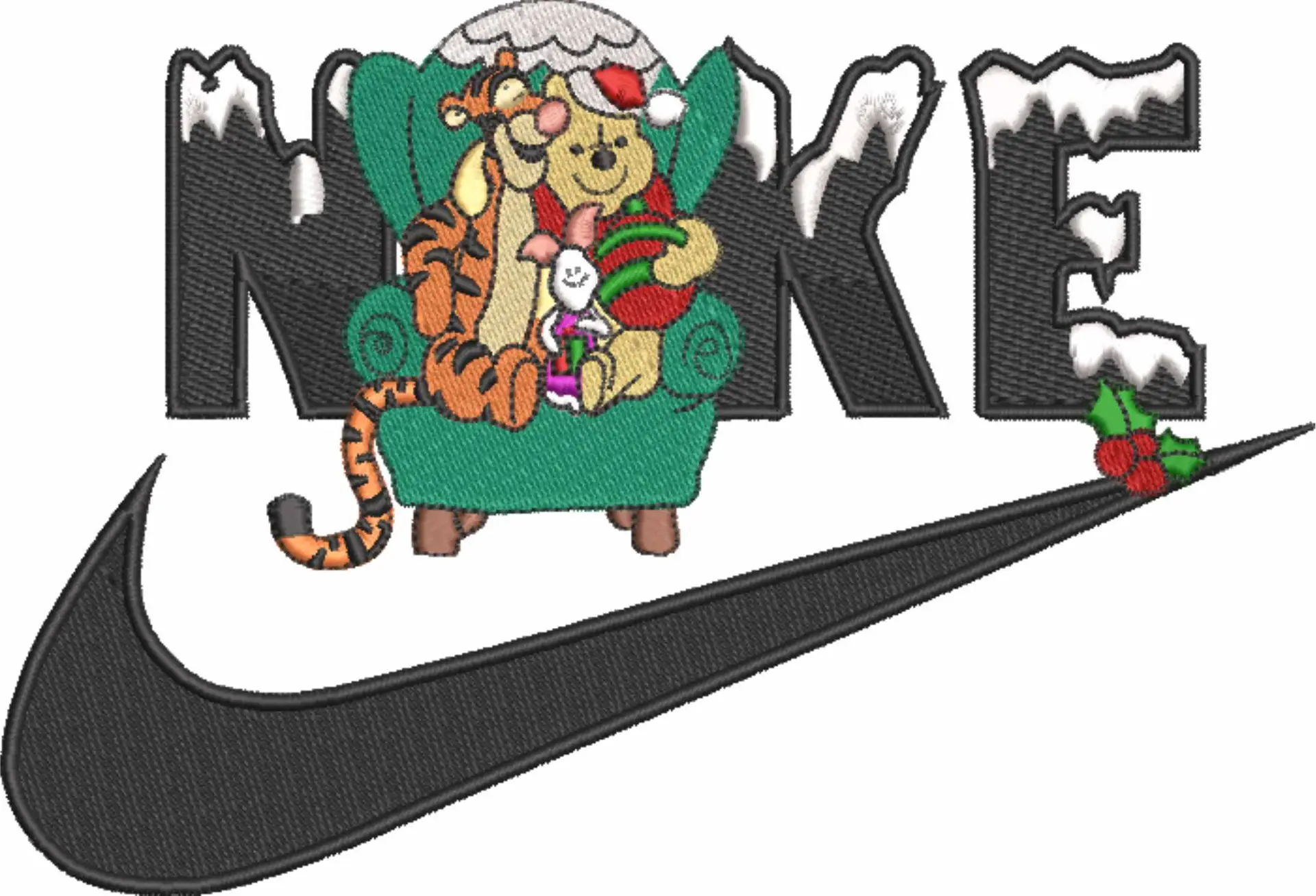 Nike Swoosh Pooh and Tigger Christmas - Xmas embroidery design file - instant download in a frame — view 4