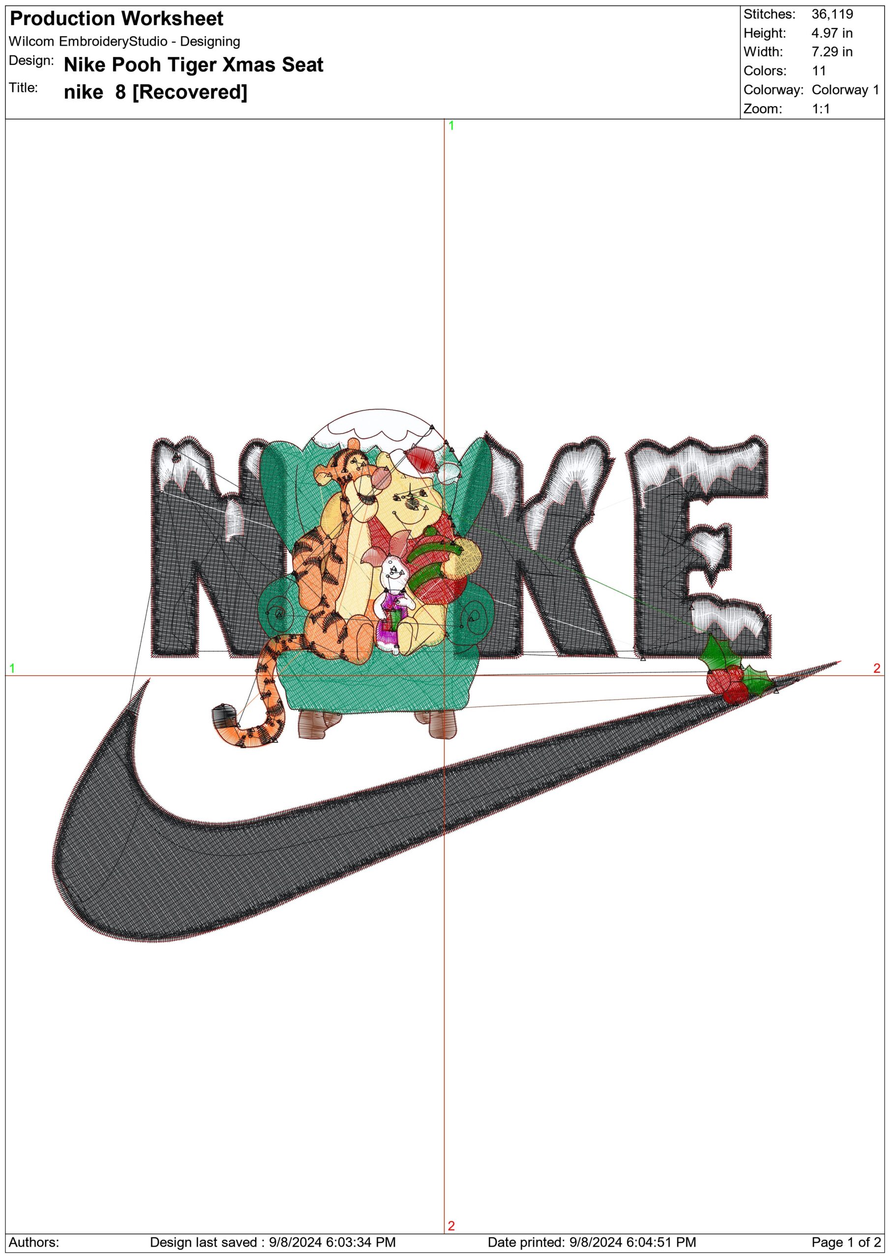 Nike Swoosh Pooh and Tigger Christmas - Xmas embroidery design file - instant download in a frame — view 2