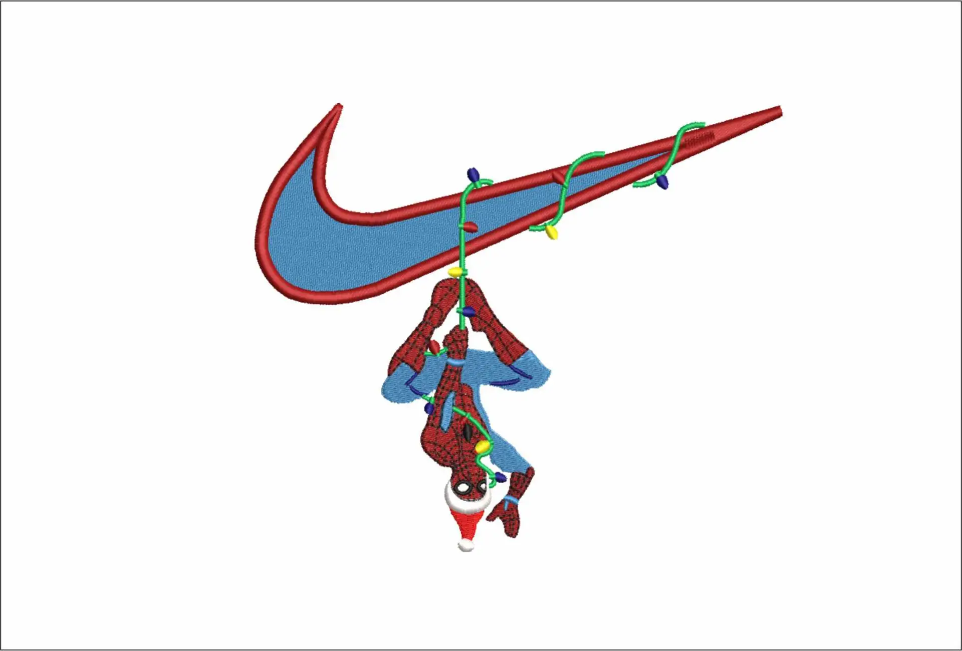 Nike Swoosh Spiderman Christmas Lights Hanging - Xmas embroidery design file - instant download in a frame