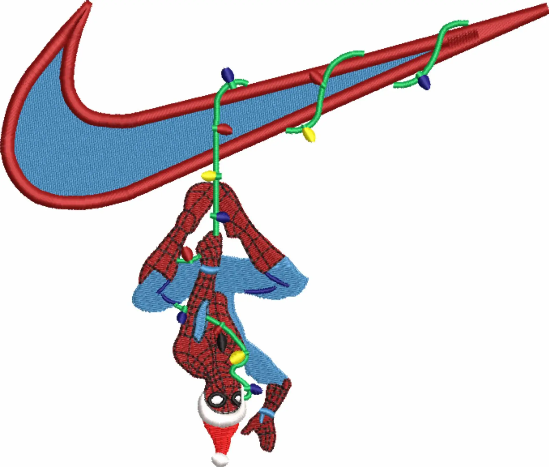 Nike Swoosh Spiderman Christmas Lights Hanging - Xmas embroidery design file - instant download in a frame — view 4